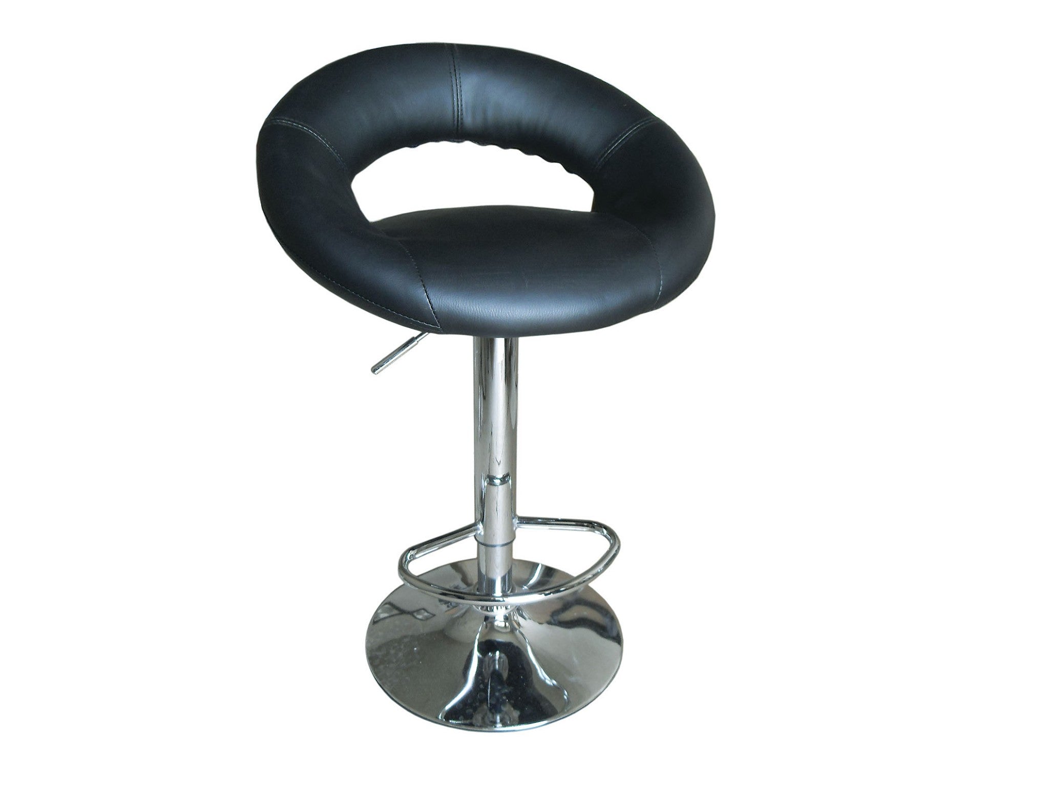 Adjustable Stool With Swivel (Set-2) Black Pu  Chrome - Pu Wood Foam Metal --> Black Pu  Chrome