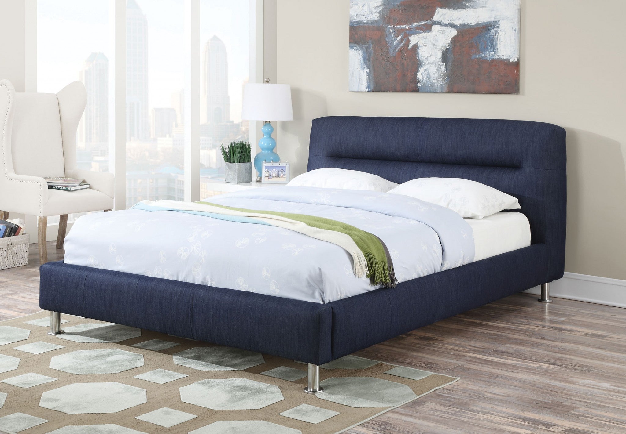 King Bed, Blue Denim - Denim Fabric, Ca Foam (Tb Blue Denim