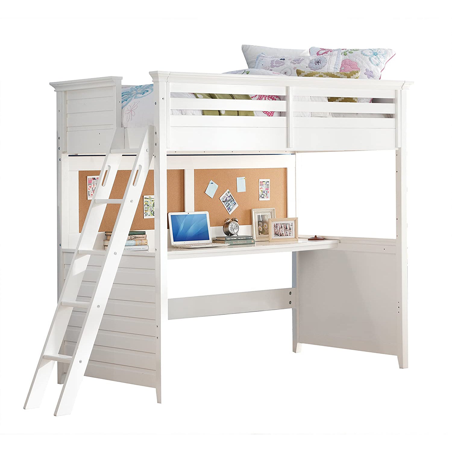 83' X 45' X 74' Twin White Poplar Wood Loft Bed With Desk