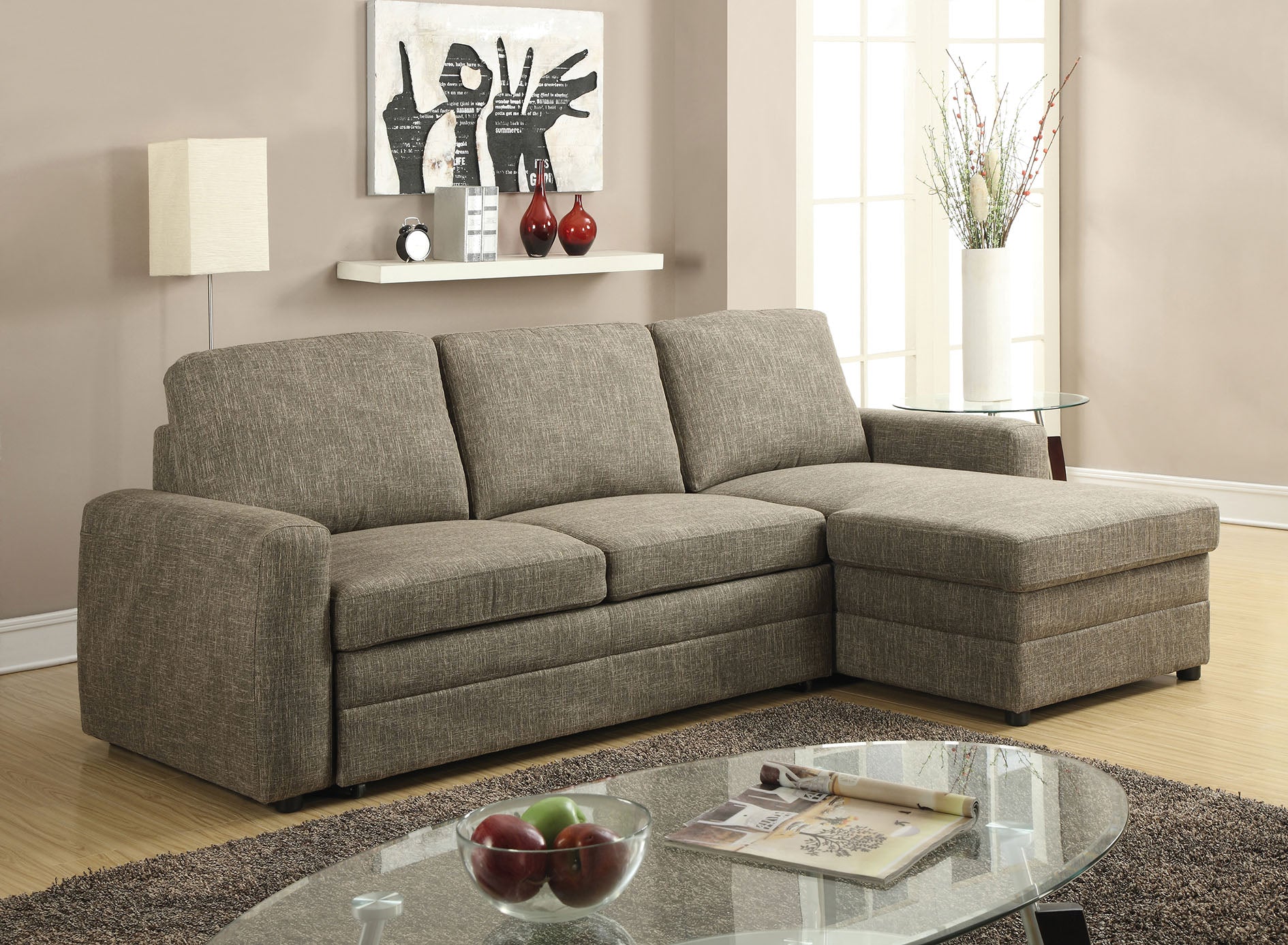 64' X 37' X 36' Light Brown Linen Sectional Sofa