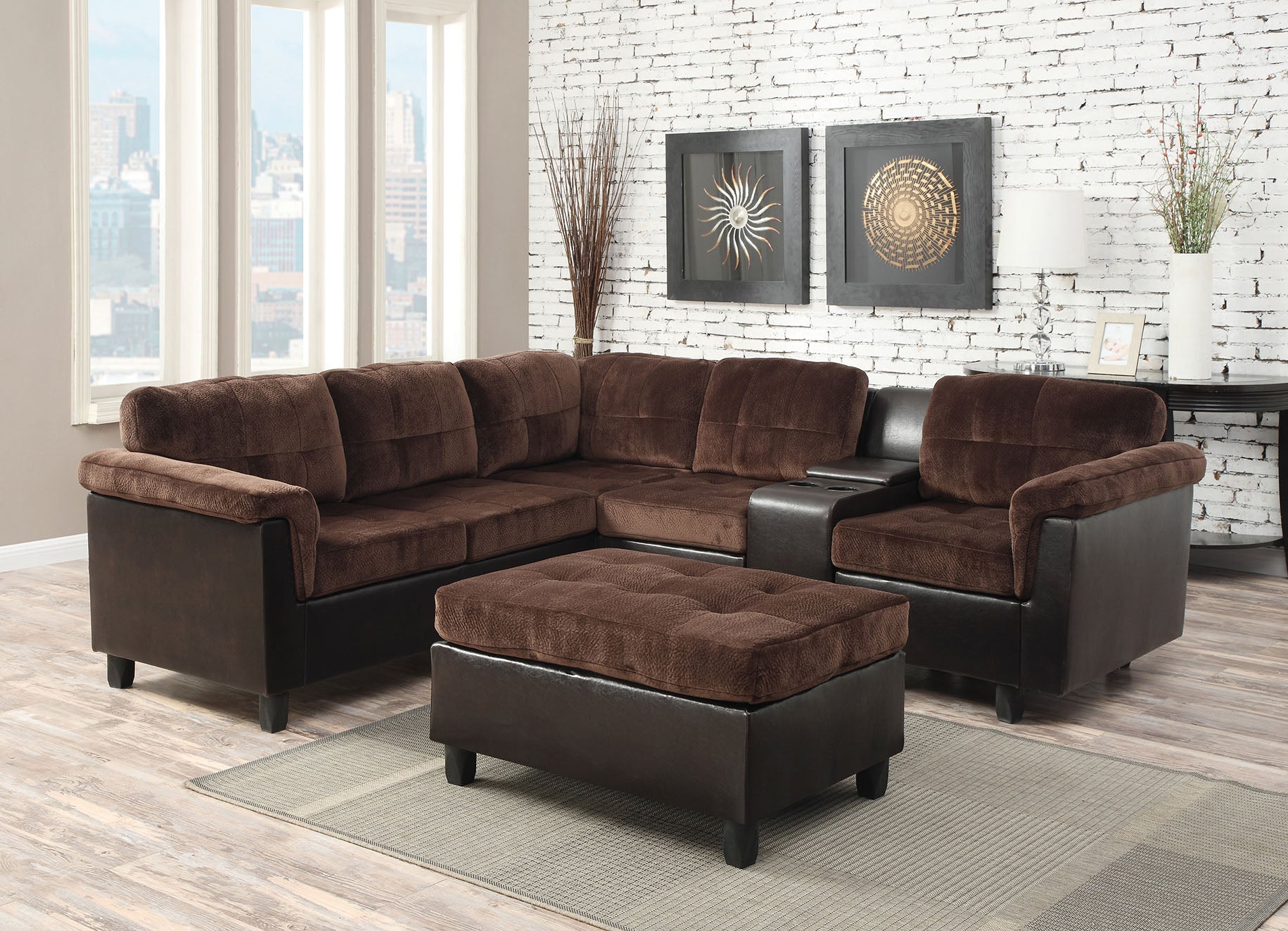 Sectional Sofa (Reversible), Chocolate Champion & Espresso PU - Champion, PU, Foam (TB117 Chocolate Champion & Espresso PU