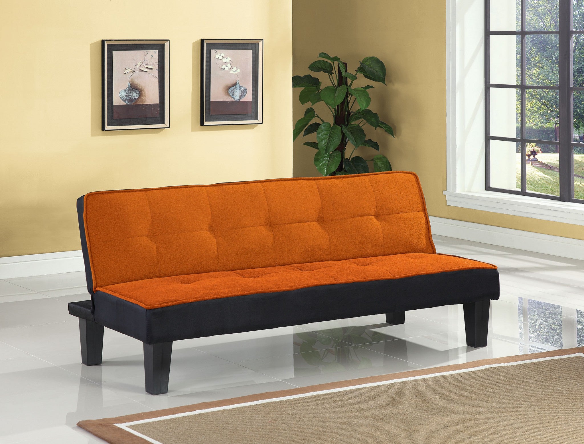 66' X 29' X 28' Orange Flannel Fabric Adjustable Couch