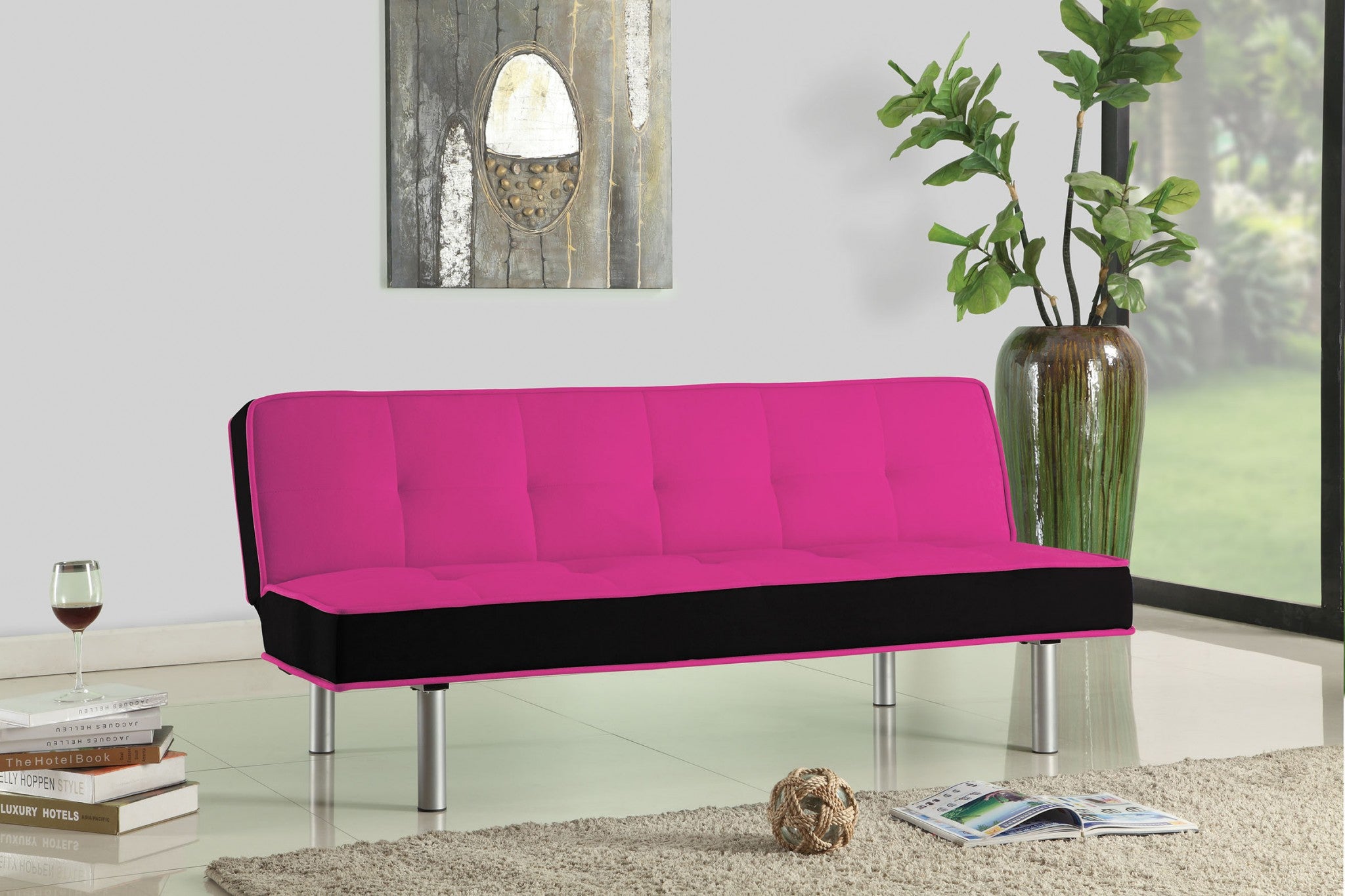 66' X 18' X 29' Magenta And Black Flannel Adjustable Couch