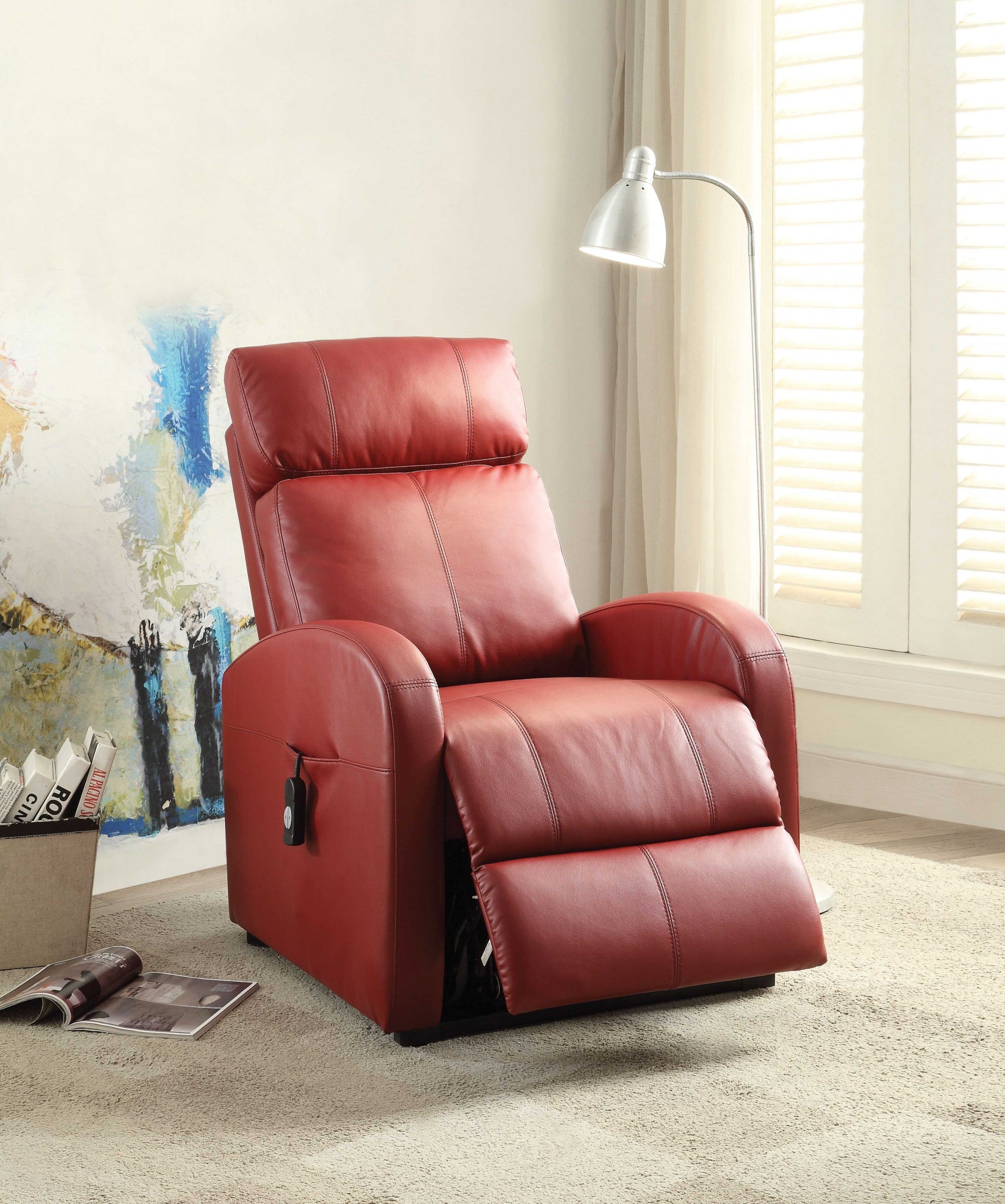 Faux Leather Power Motion Lift Recliner in Red