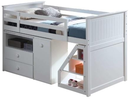 79' X 42' X 47' White Loft Bed With Chest And Swivel DeskLadder