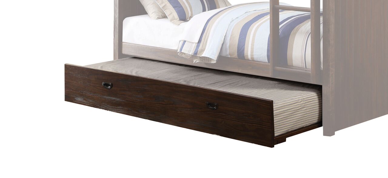 75' X 40' X 11' Twin Antique Charcoal Brown Pine Wood Trundle