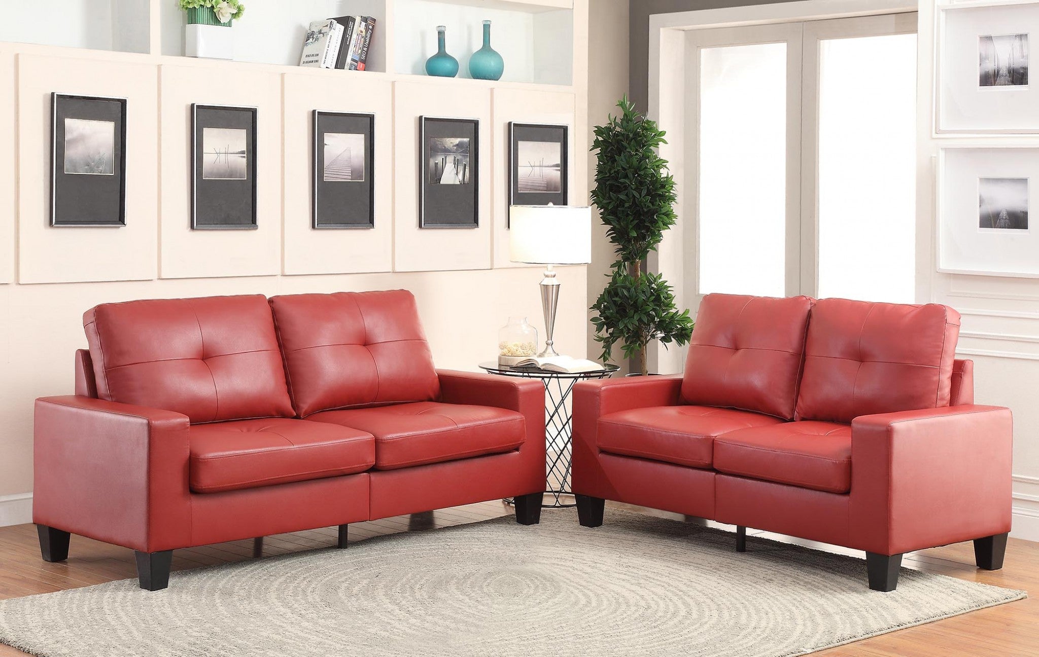 71' Red Pu Platinum  Sofa And Loveseat