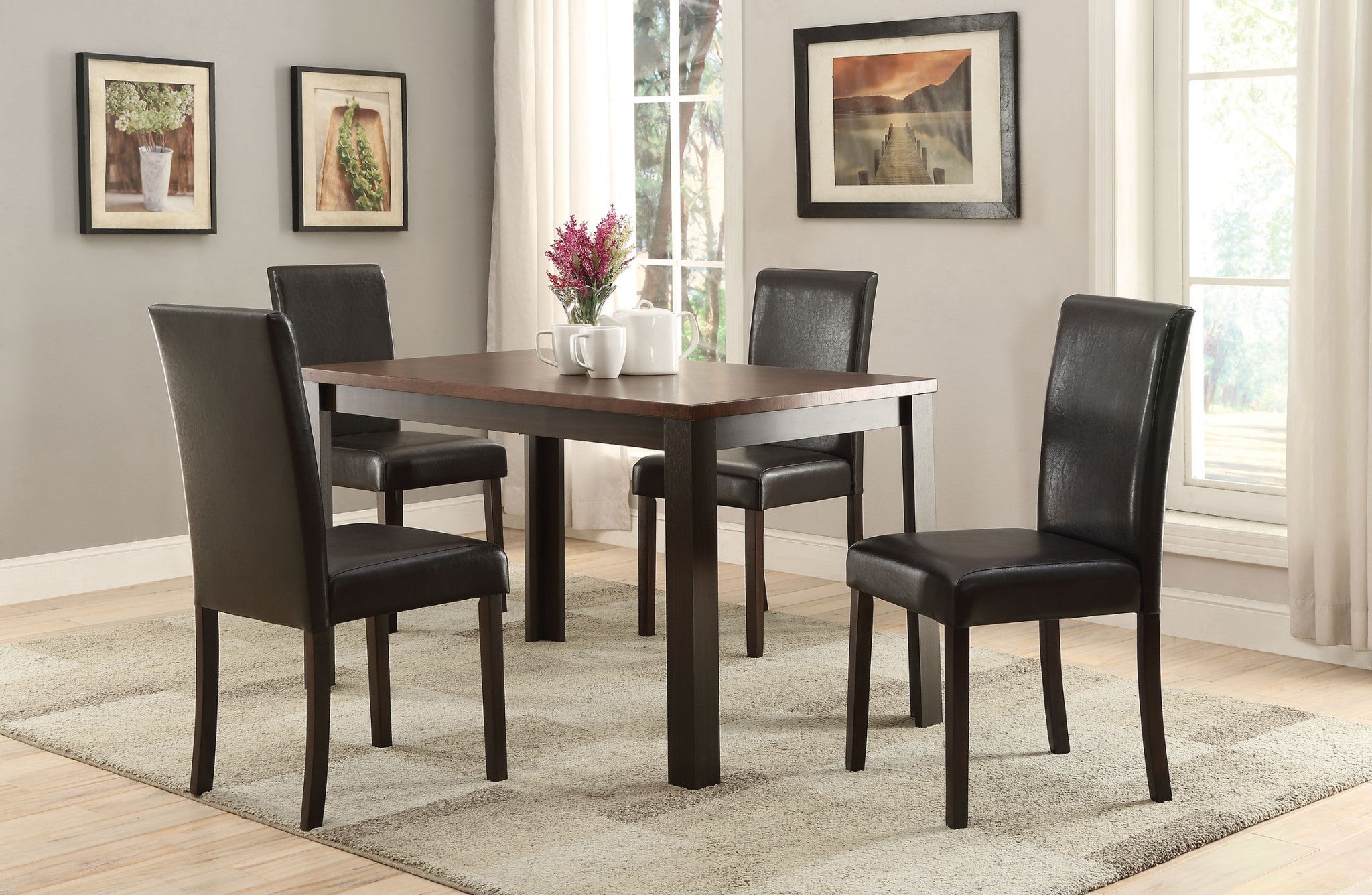 5Pc Pack Dining Set Dark Cherry  Espresso (Espresso Pu) - Table:Mdf  Pu Veneer C Dark Cherry  Espresso (Espresso Pu)