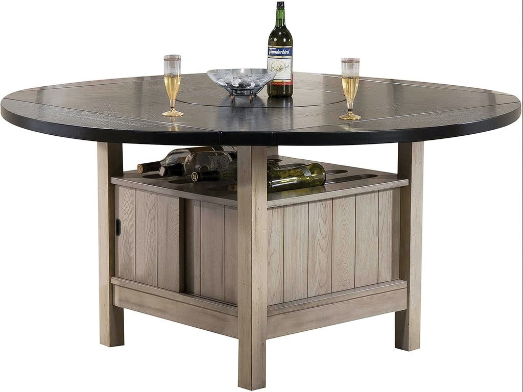 Rustic Wood and Black Dining Table with Wine Storage