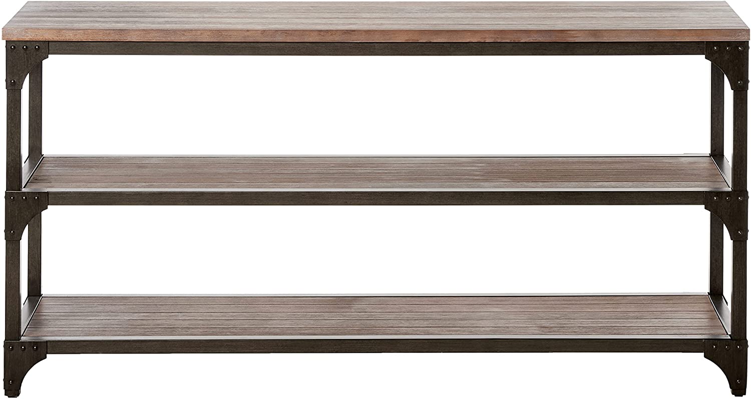 60' Rustic Weathered Oak Console Storage Table