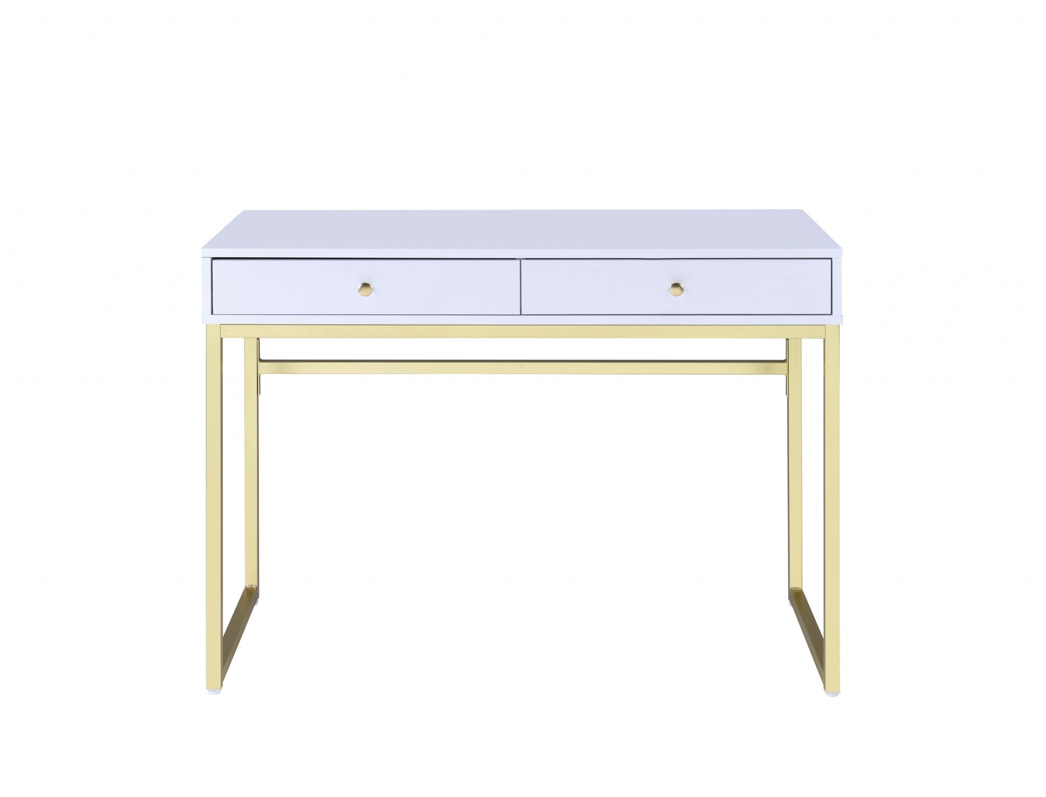 42' X 19' X 31' White And Brass Particle Board Desk