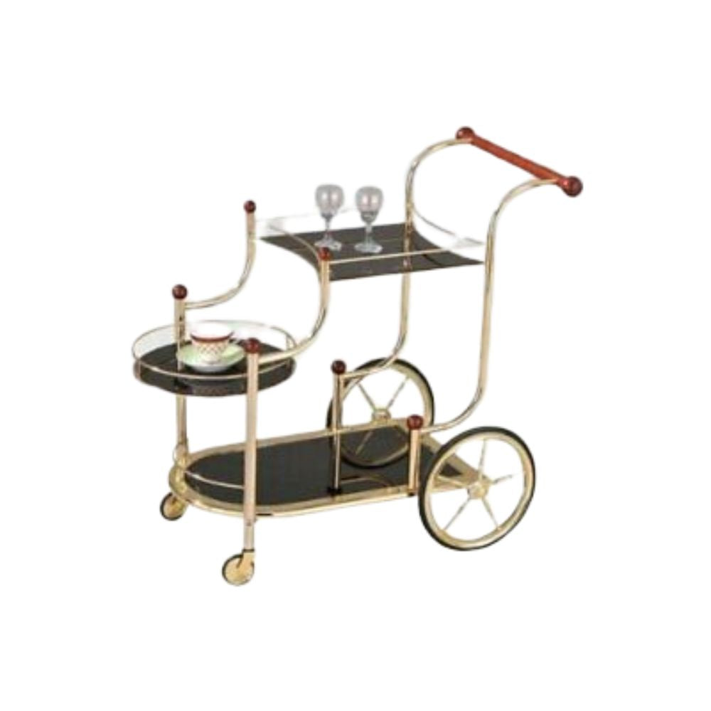 38' X 21' X 33' Golden Plated And Black Glass Serving Cart