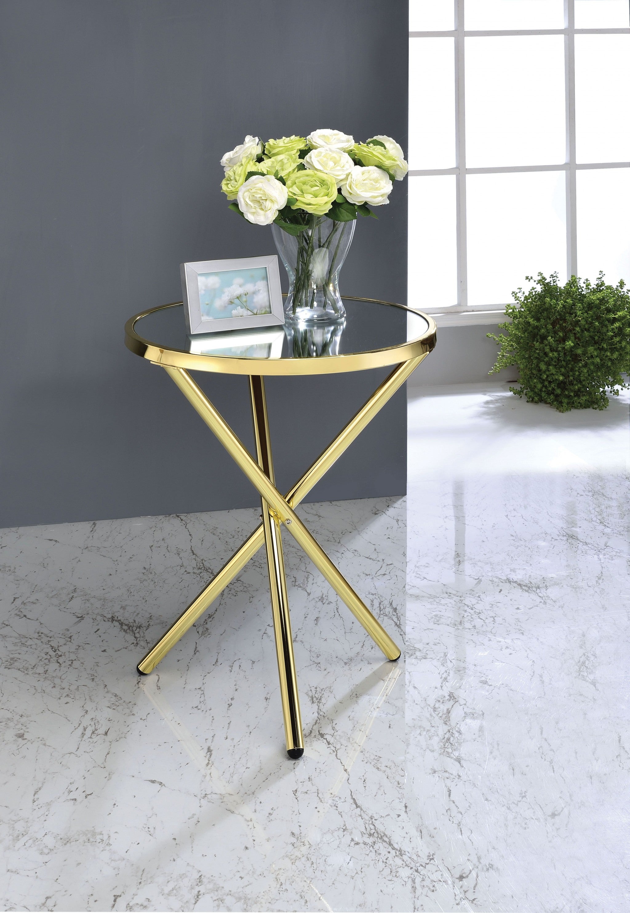 Mirror  Gold Tri-Pod Side Table