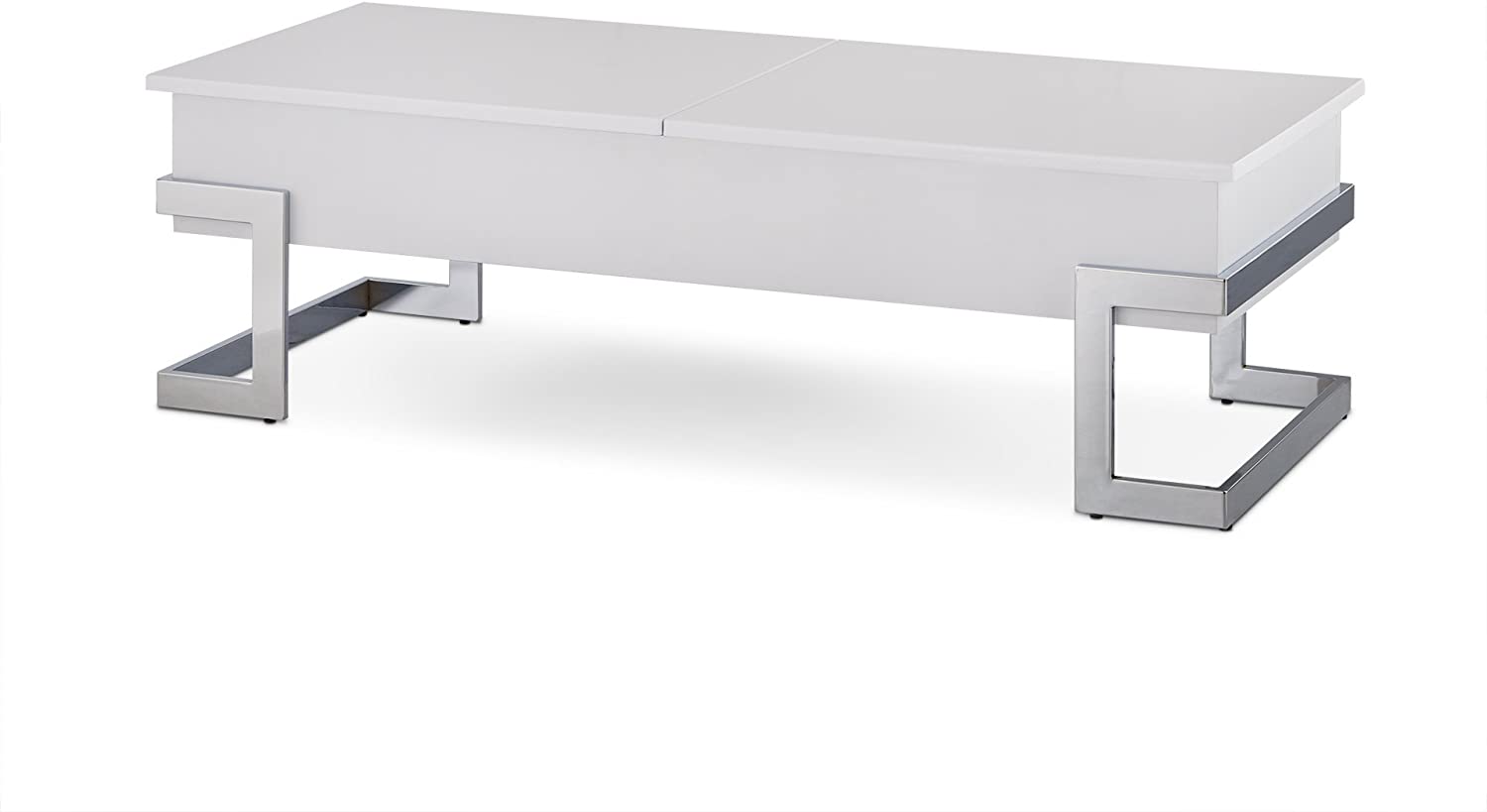 47' X 20' X 14' White And Chrome Particle Board Coffee Table