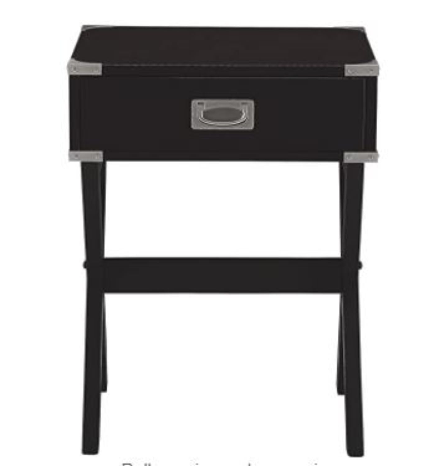 Black Solid Wooden  Metal Accent End Table