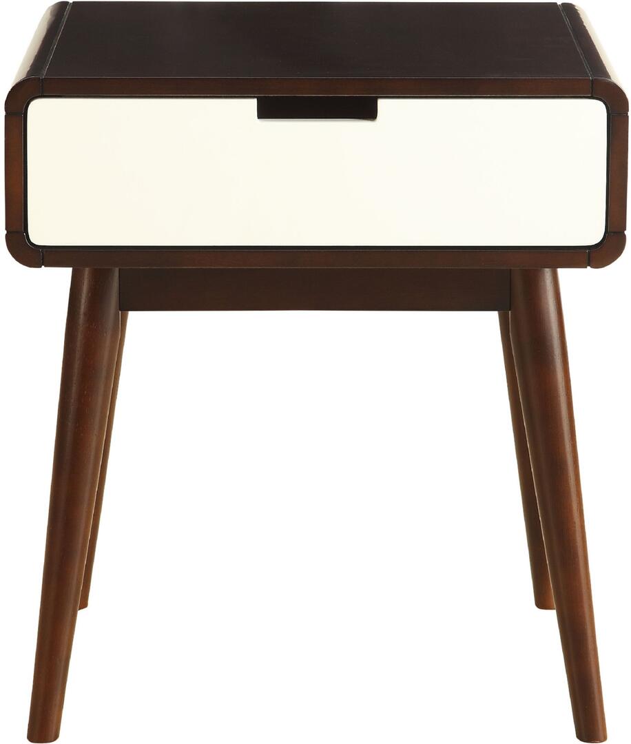 Mahogony and White USB Side Table with Drawer