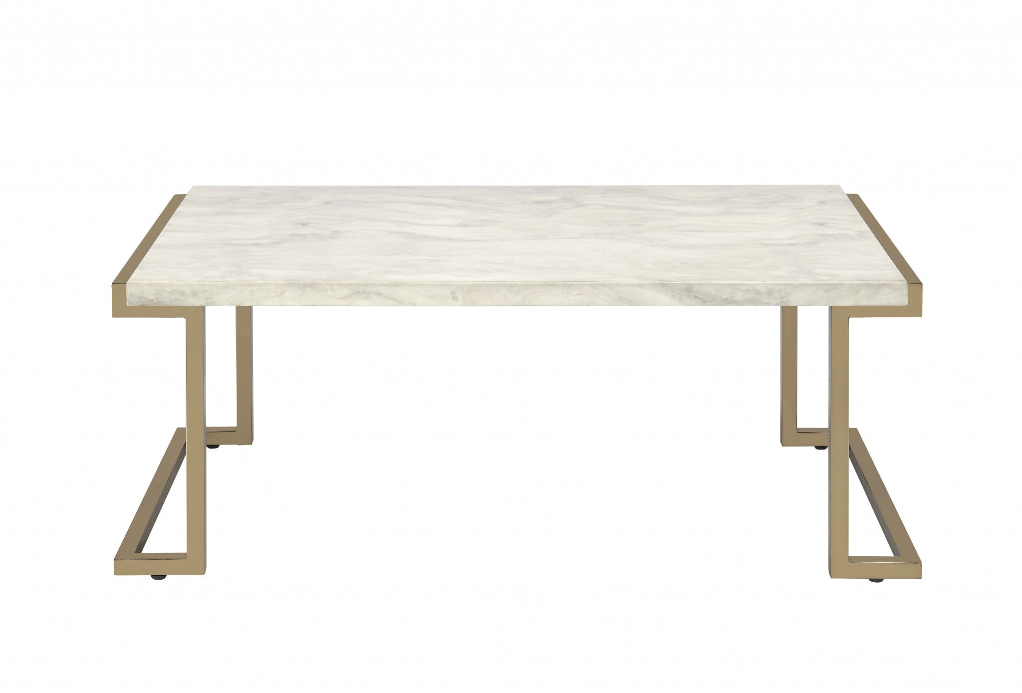 Rectangular Marble Top with Champagne Metal Base Cofee Table