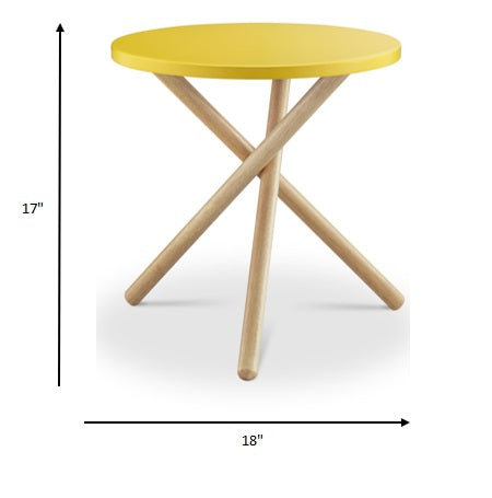 Mod Round Yellow and Light Wood Side Table