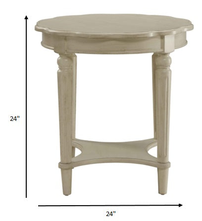 24' X 24' X 24' Antique White Solid Wood End Table