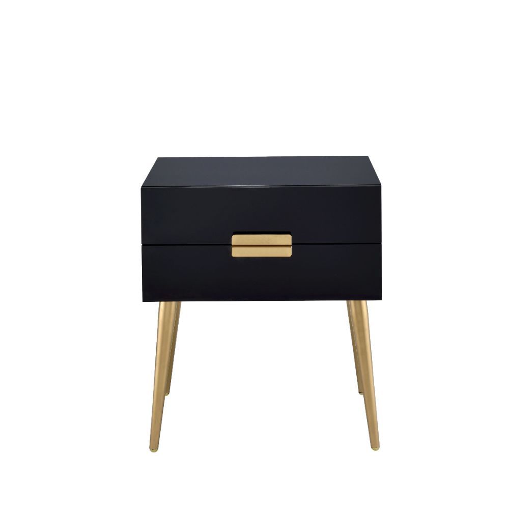 Sleek Black And Gold Two Drawer End Table