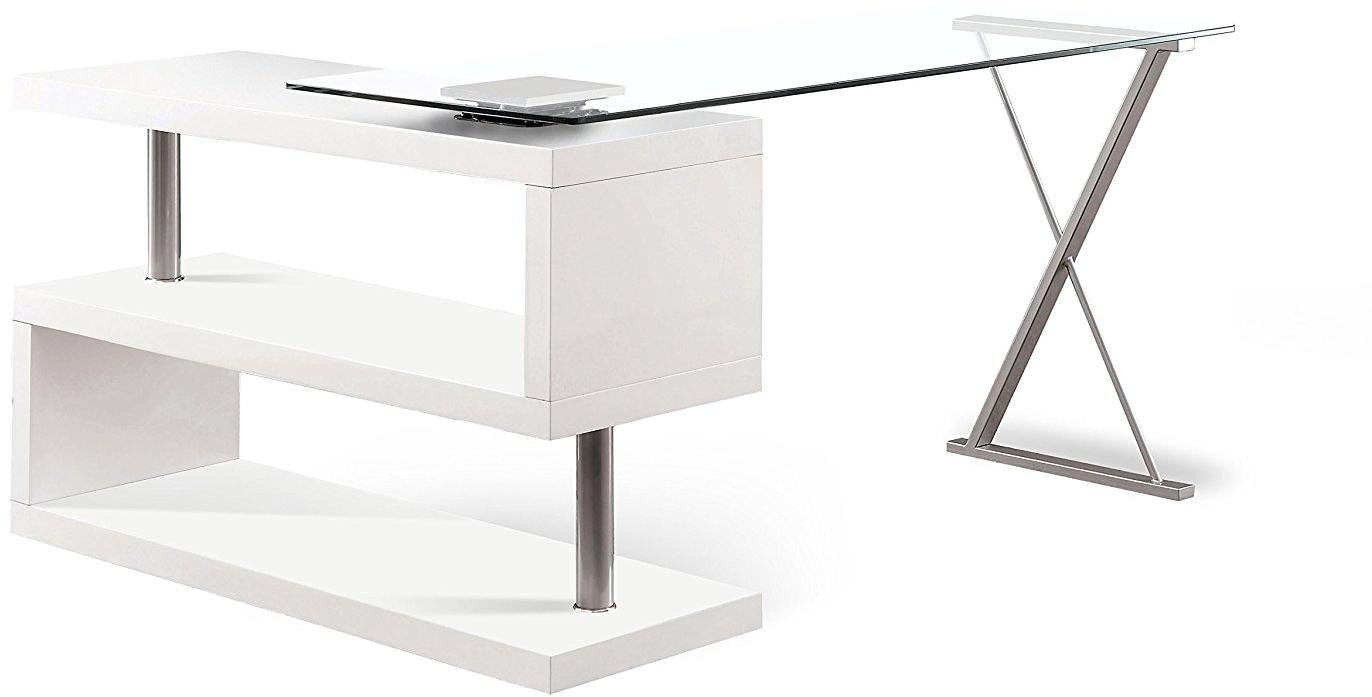 Contemporary White Swivel L Shaped Office Desk