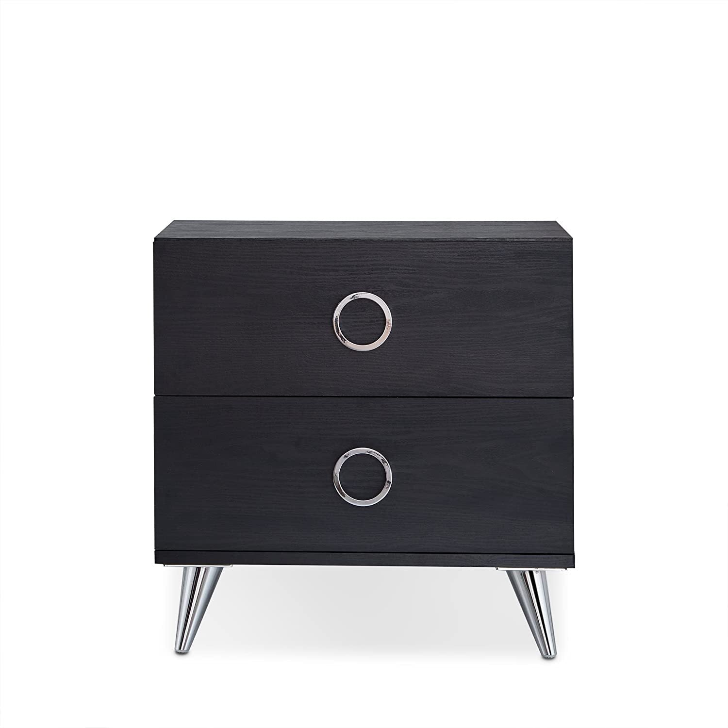 Black Chrome 2 Drawer Nightstand