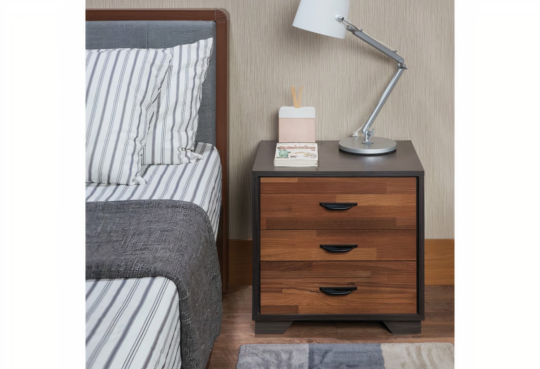 Walnut And Espresso Contemporary Nightstand