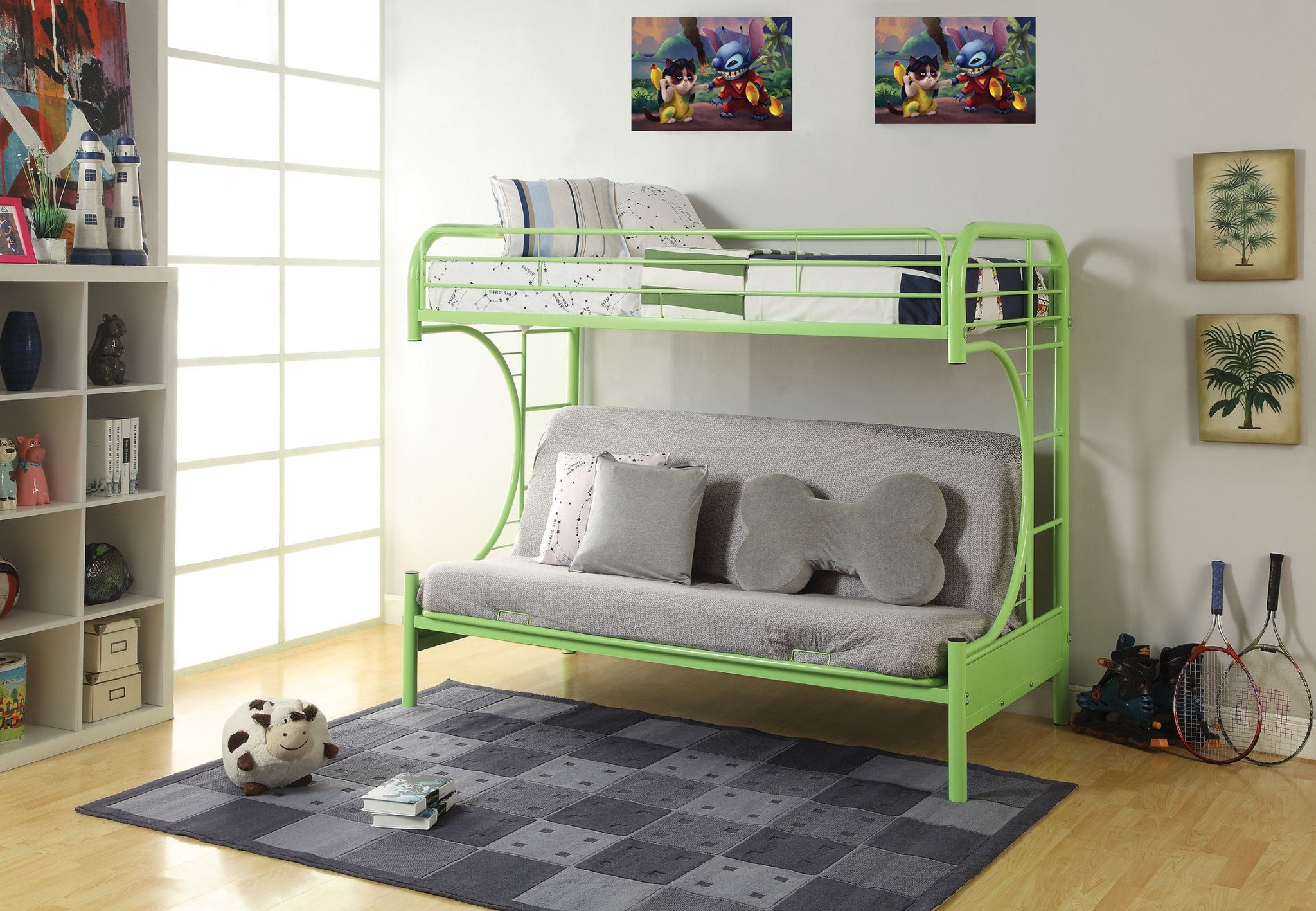 78' X 41' X 65' Twin Over Full Green Metal Tube Futon Bunk Bed