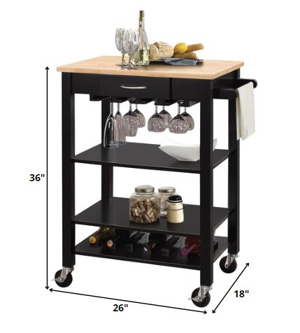 26' X 18' X 36' Natural And Black Kitchen Cart