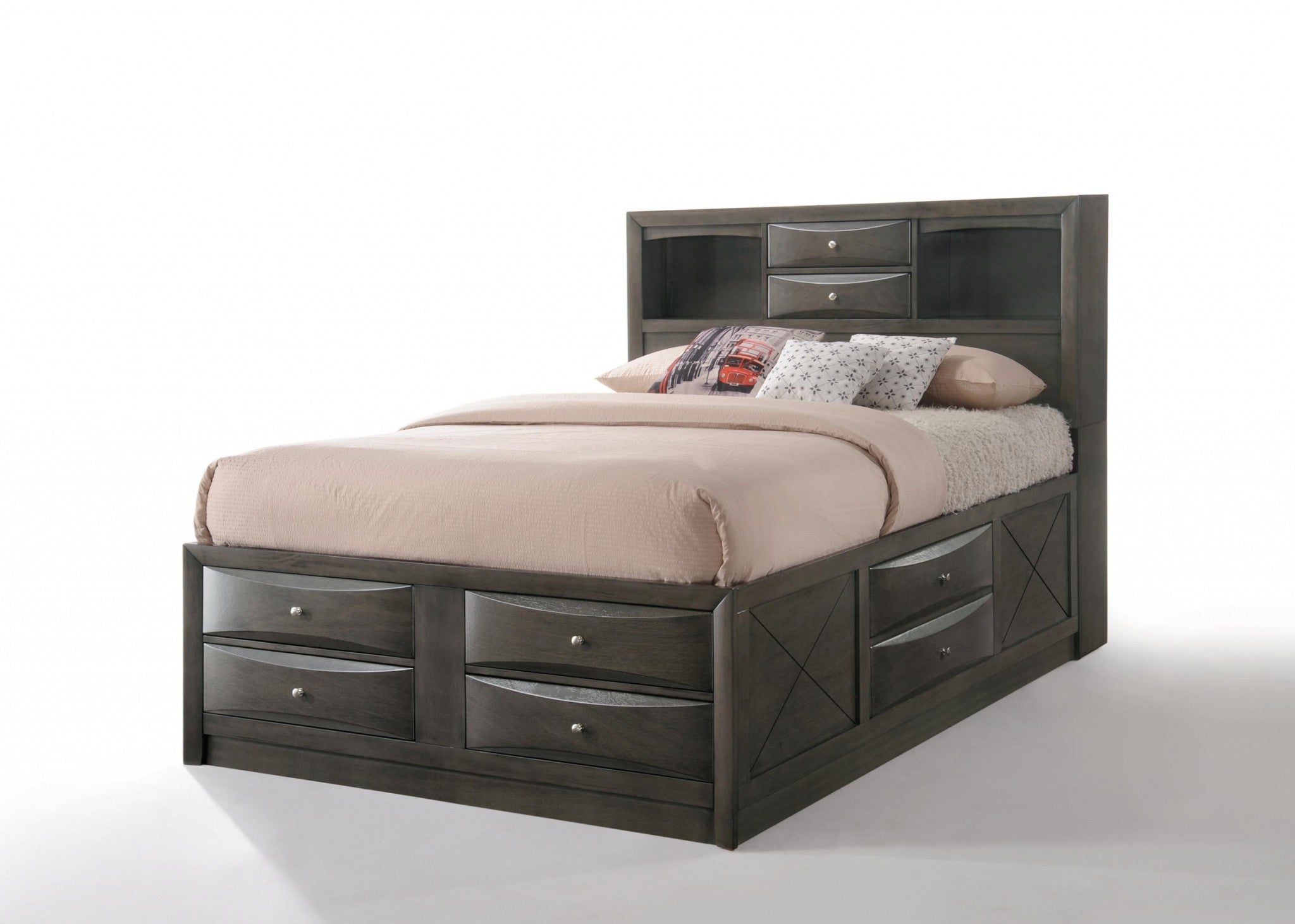 91' X 79' X 56' Eastern King Gray Oak Storage Bed