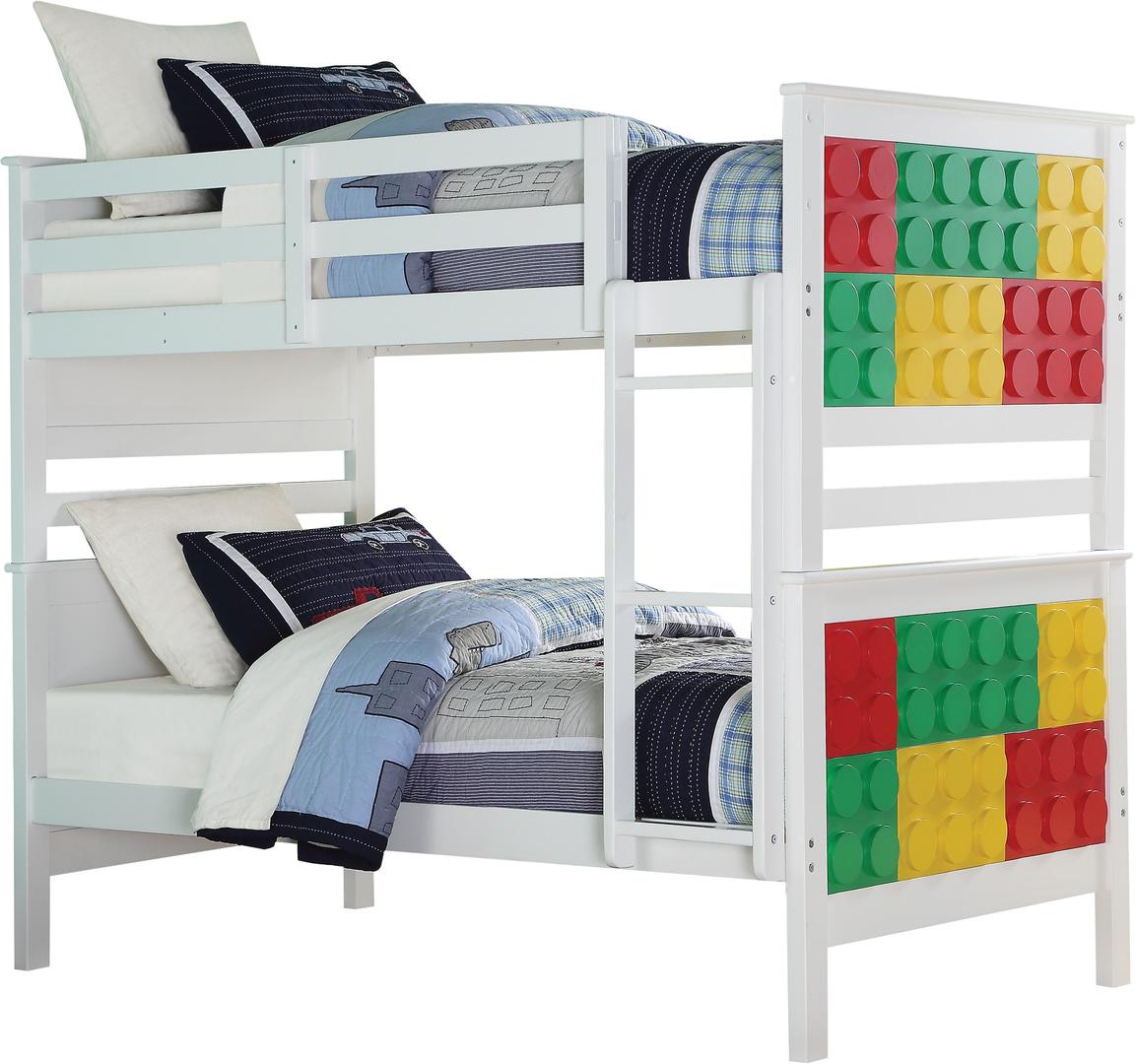 80' X 43' X 65' White  MultiColor Twin Over Twin Playground Bunk Bed