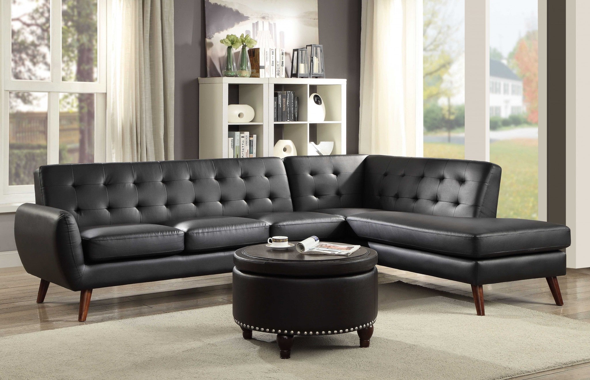 111' X 80' X 33' Black PU Sectional Sofa