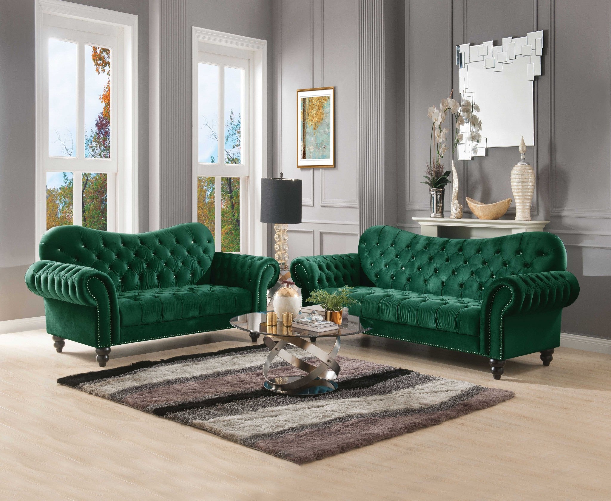 76' X 37' X 39' Green Velvet Loveseat