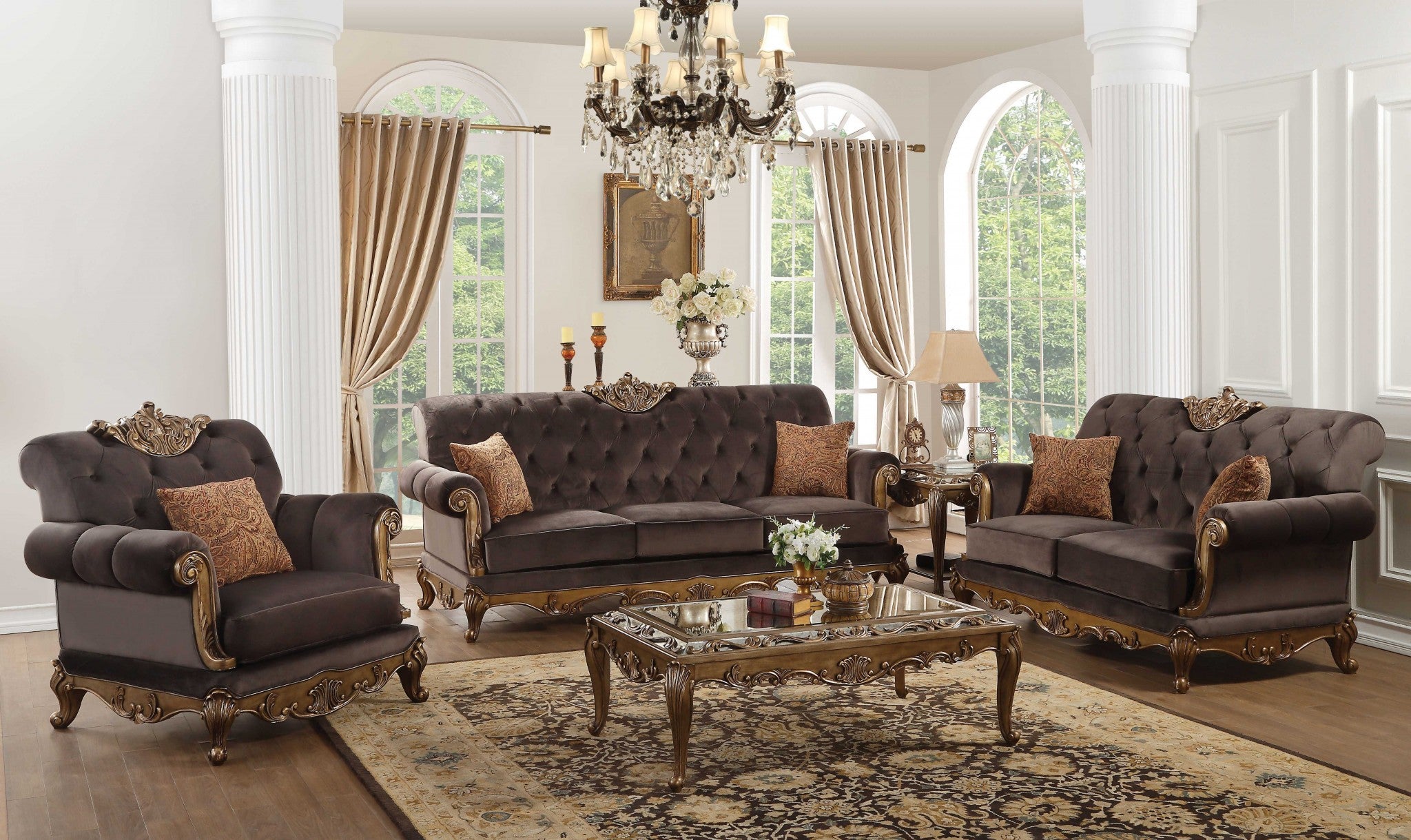 42' X 41' X 40' Charcoal Fabric And Antique Gold Chair w 1 Pillow