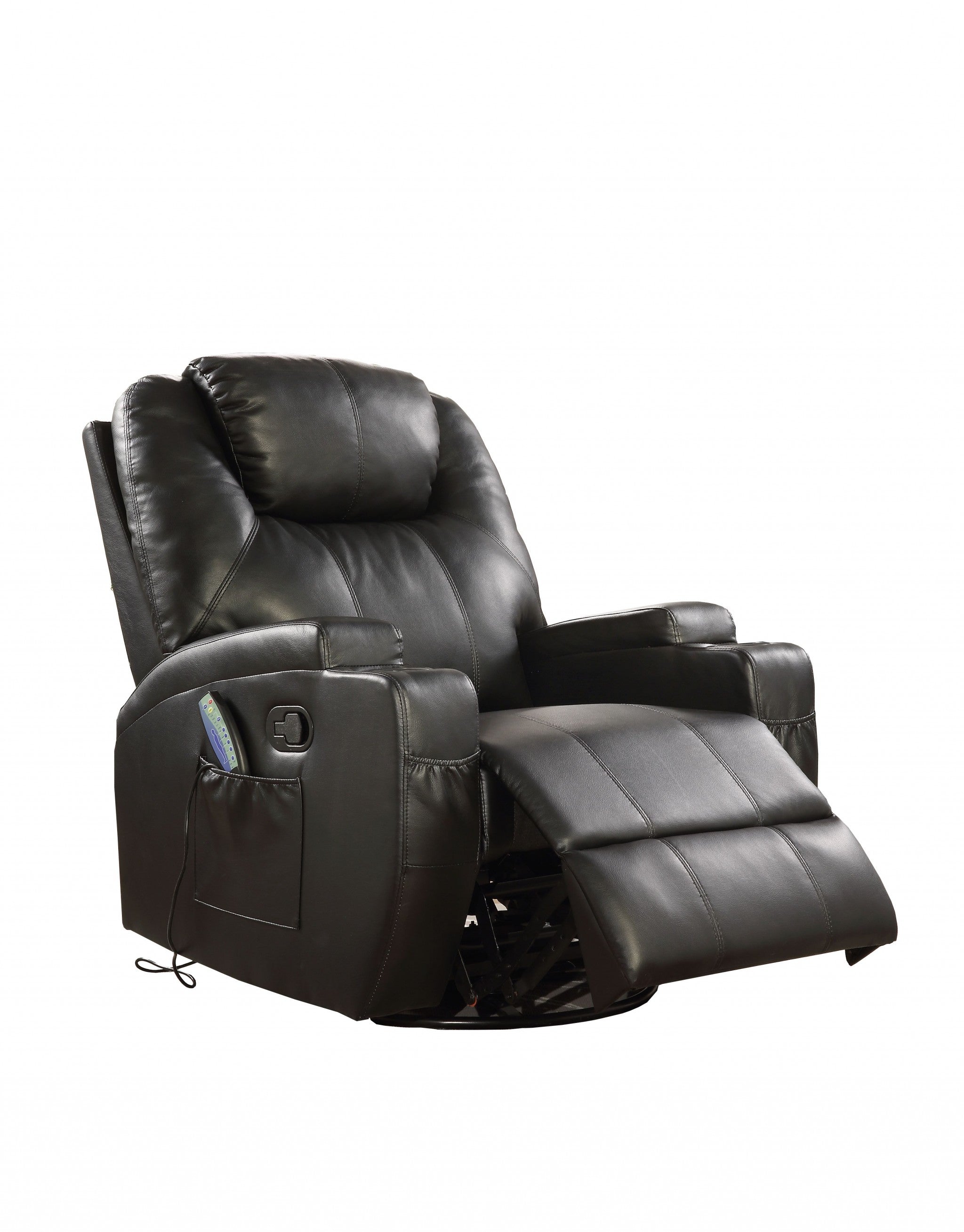 34' X 37' X 41' Black Bonded Leather Match Swivel Rocker Recliner With Massage