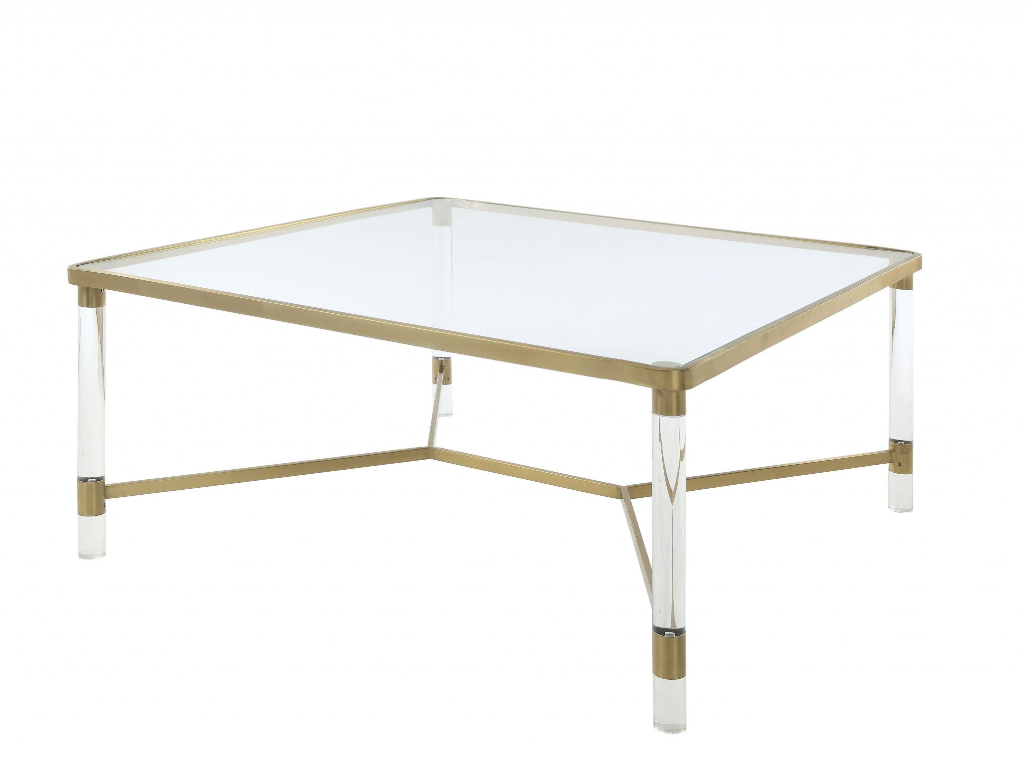 39' X 39' X 17' Clear Acrylic Gold Stainless Steel And Clear Glass Coffee Table