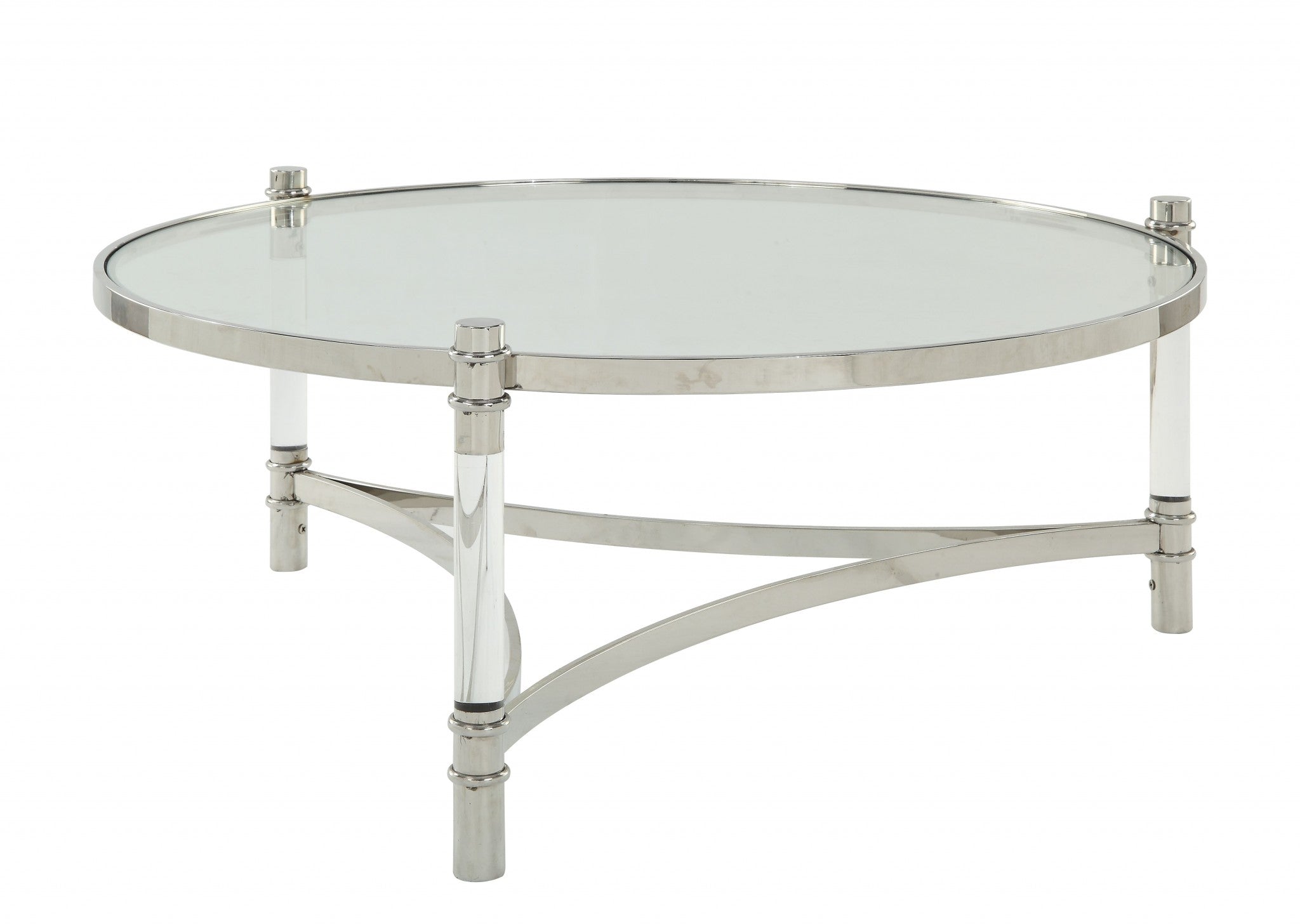 41' X 41' X 17' Clear Acrylic Stainless Steel And Clear Glass Coffee Table