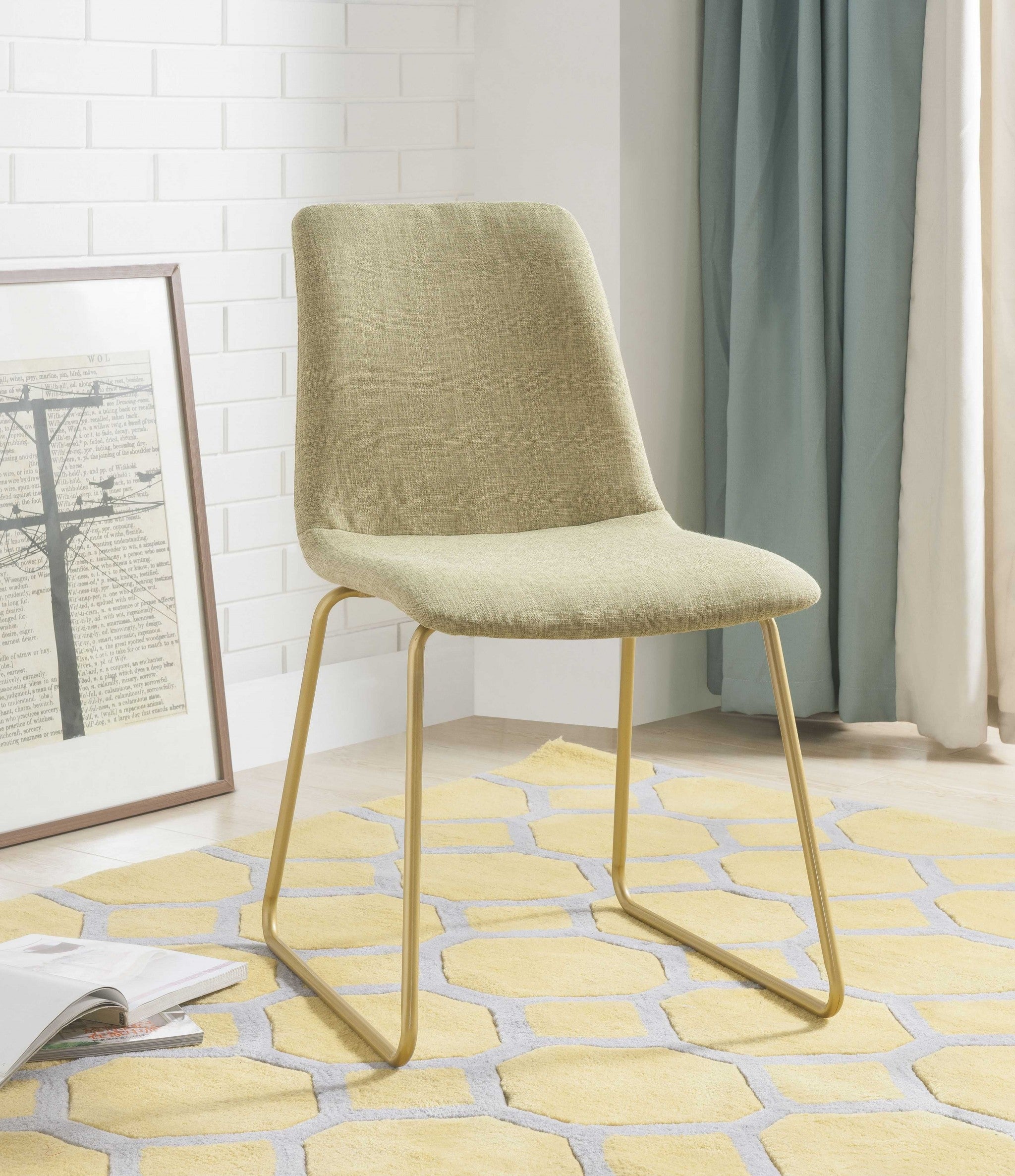 17' X 23' X 32' Light Green Fabric And Gold Accent Chair