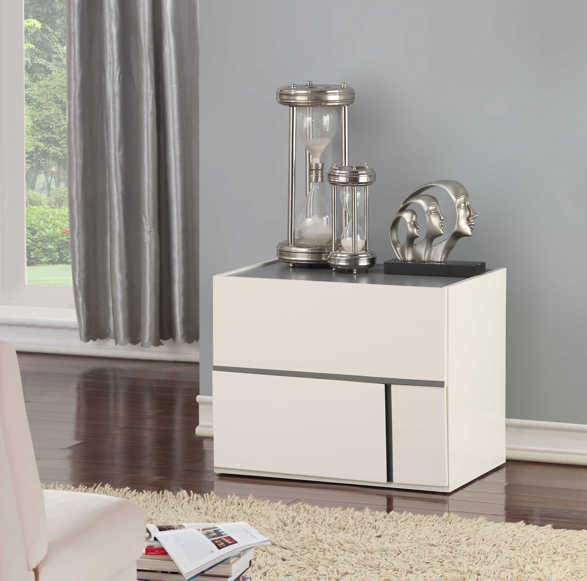 24' X 17' X 20' Cream White And Dark Grey Mdf Nightstand