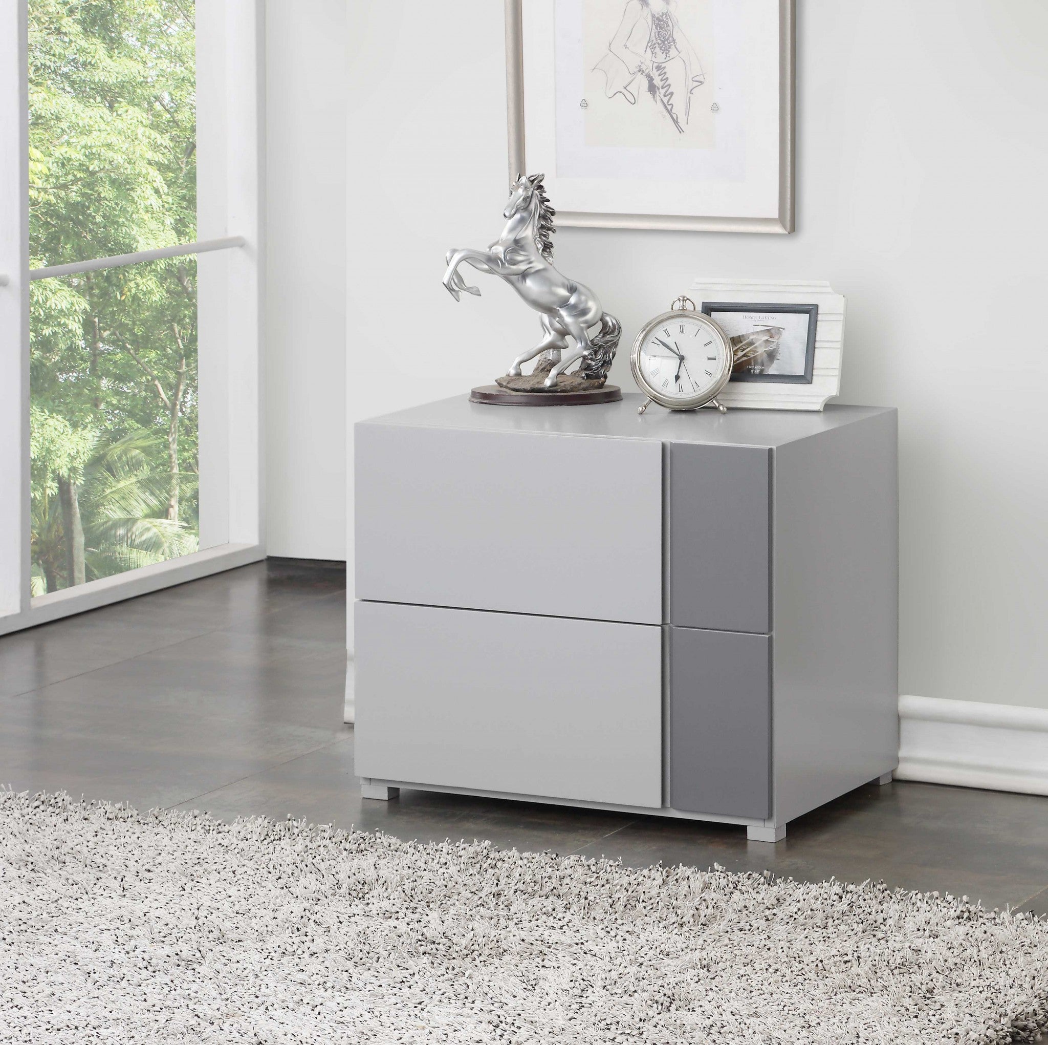 24' X 17' X 20' Light Grey And Dark Grey Nightstand