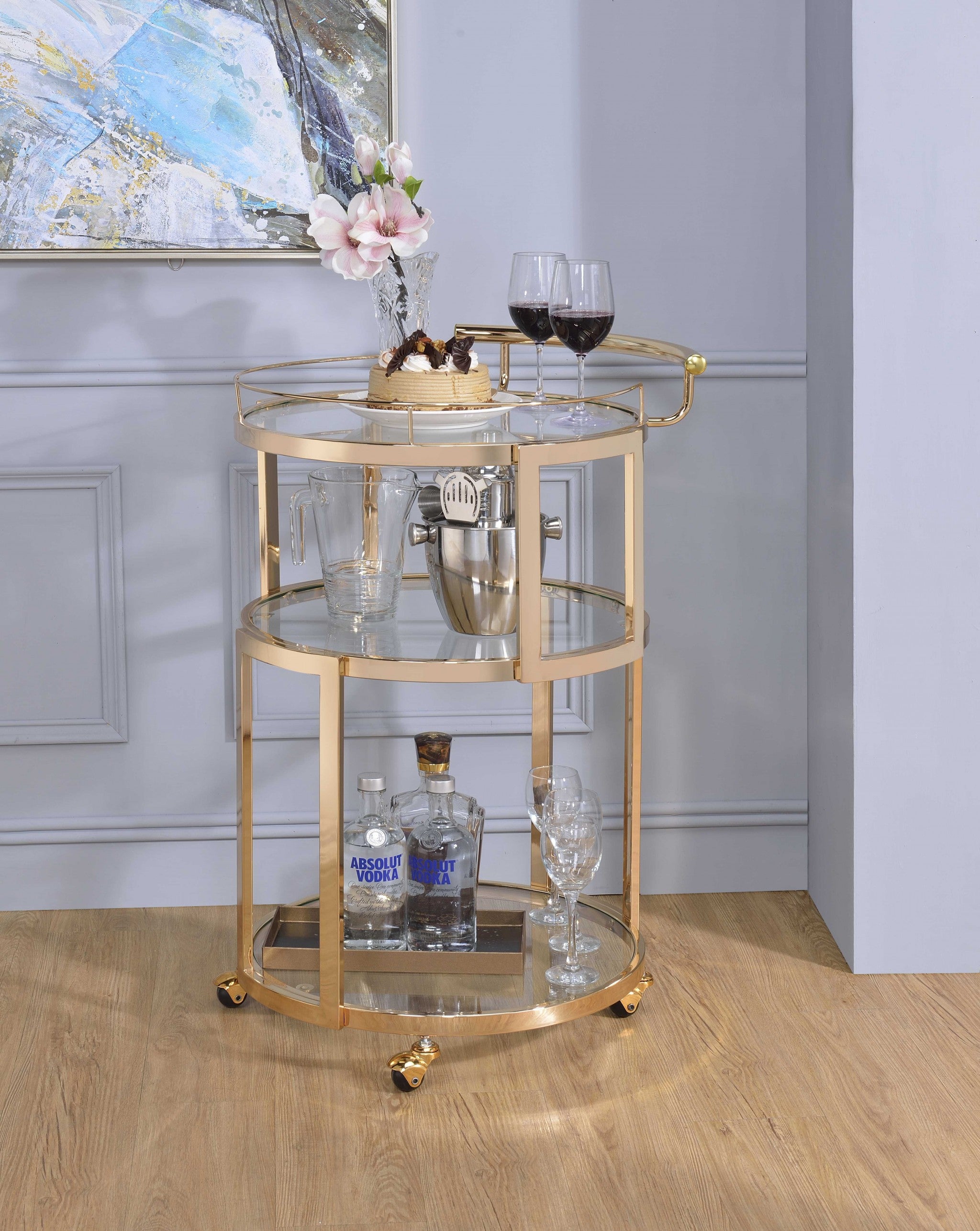 22' X 21' X 34' Gold And Clear Glass Serving Cart