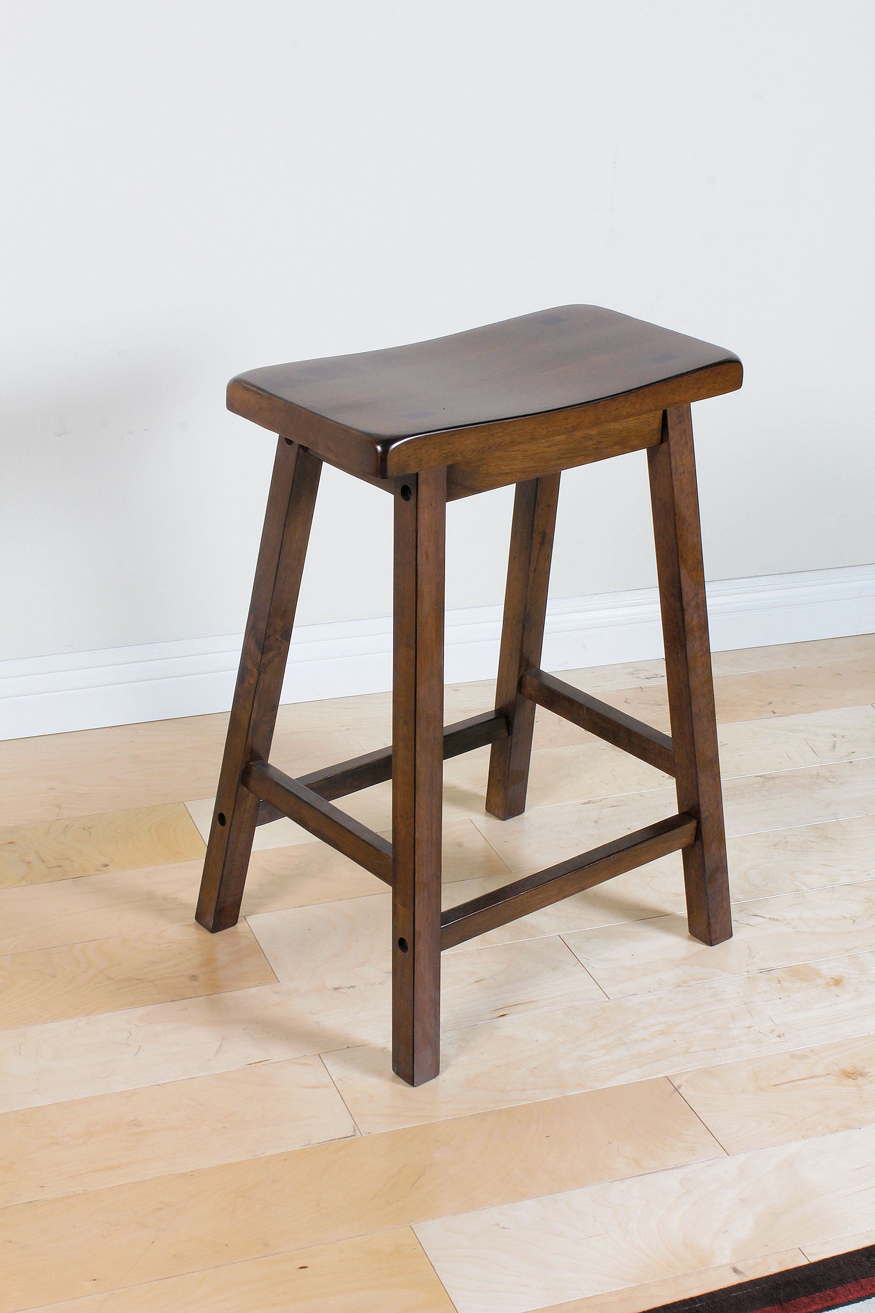 Walnut Wooden Saddle Counter Height Set of 2 Stool