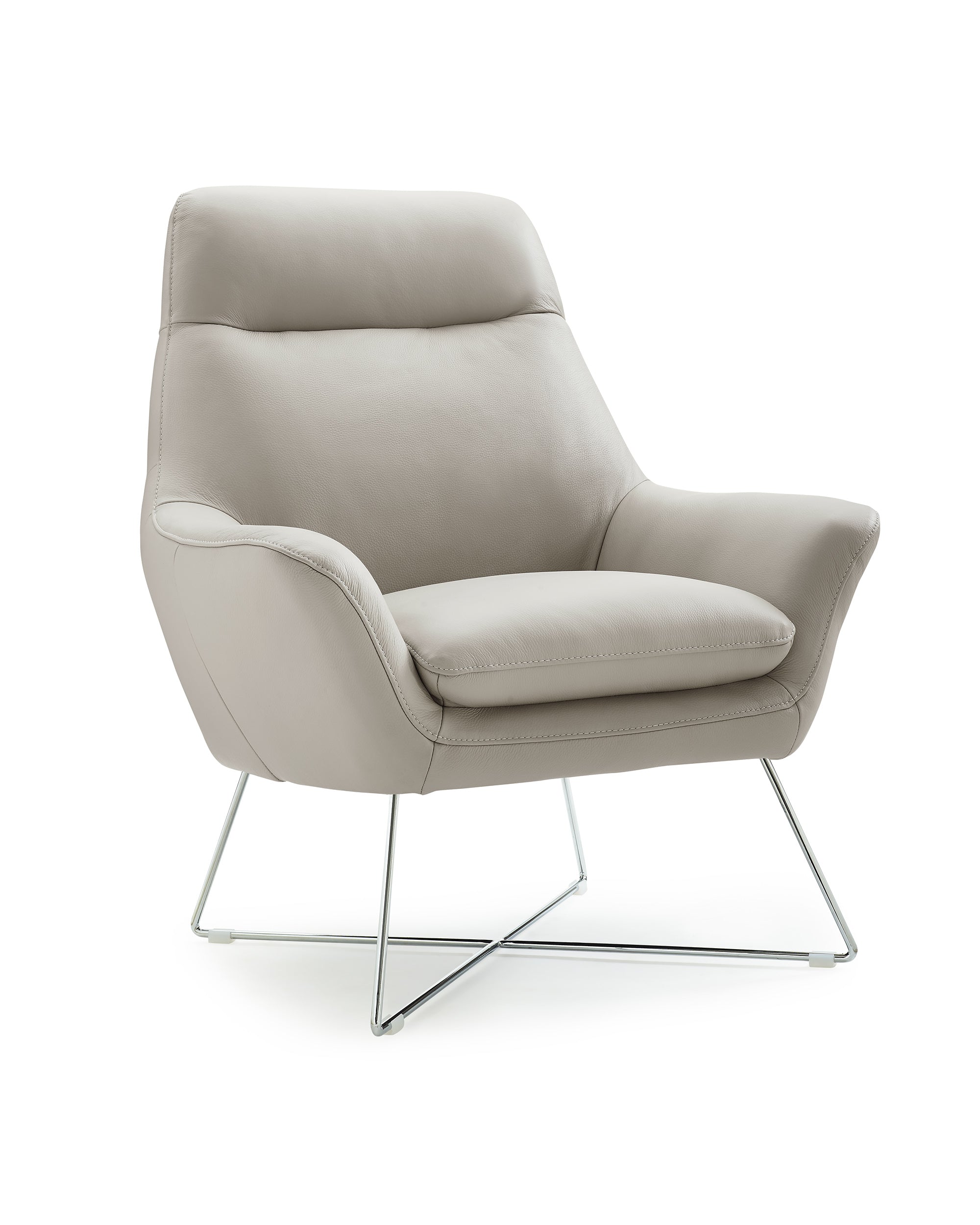 Chair Light Gray Top Grain Italian Leather Stainless Steel Legs.