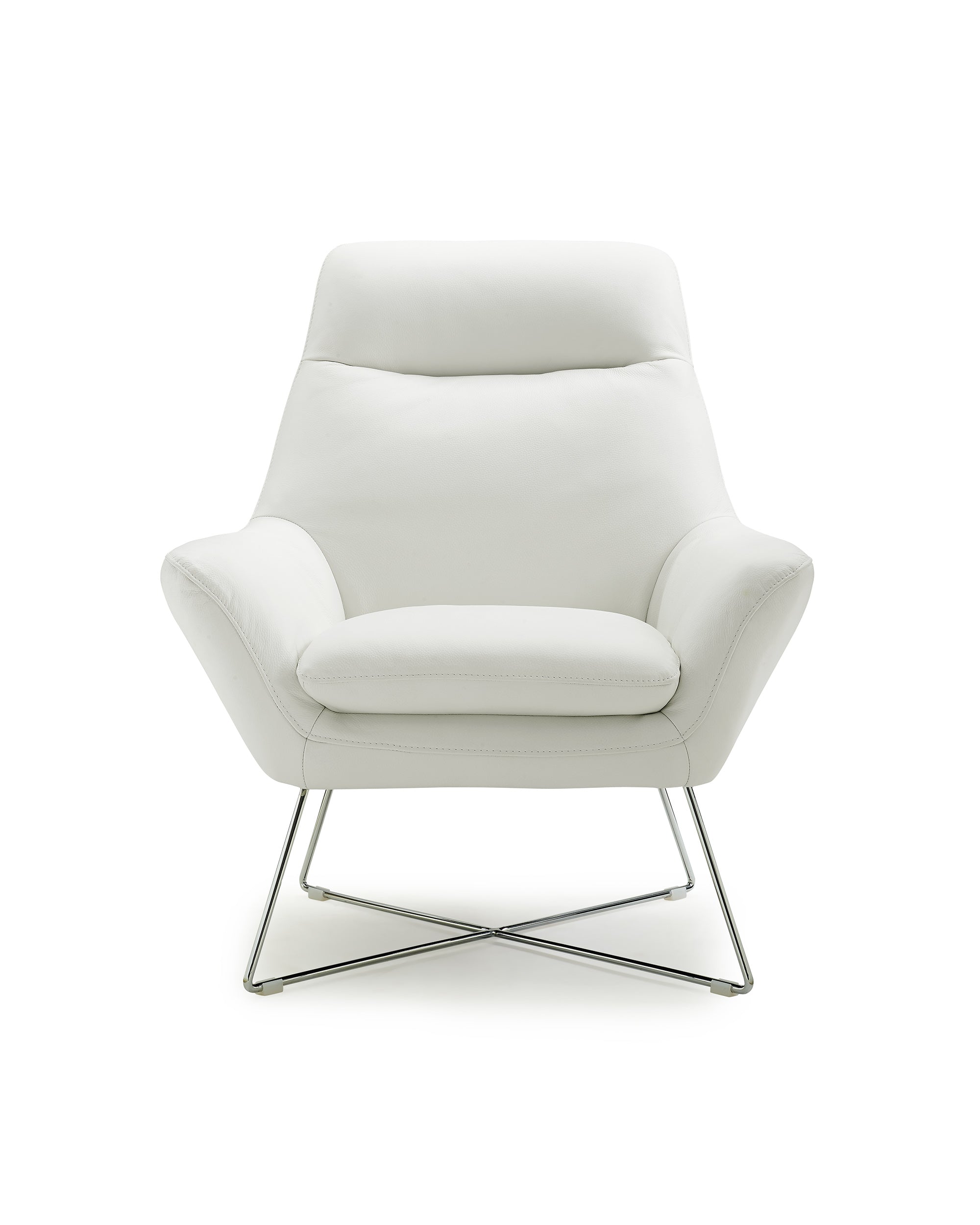 Chair White Top Grain Italian Leather Stainless Steel Legs.