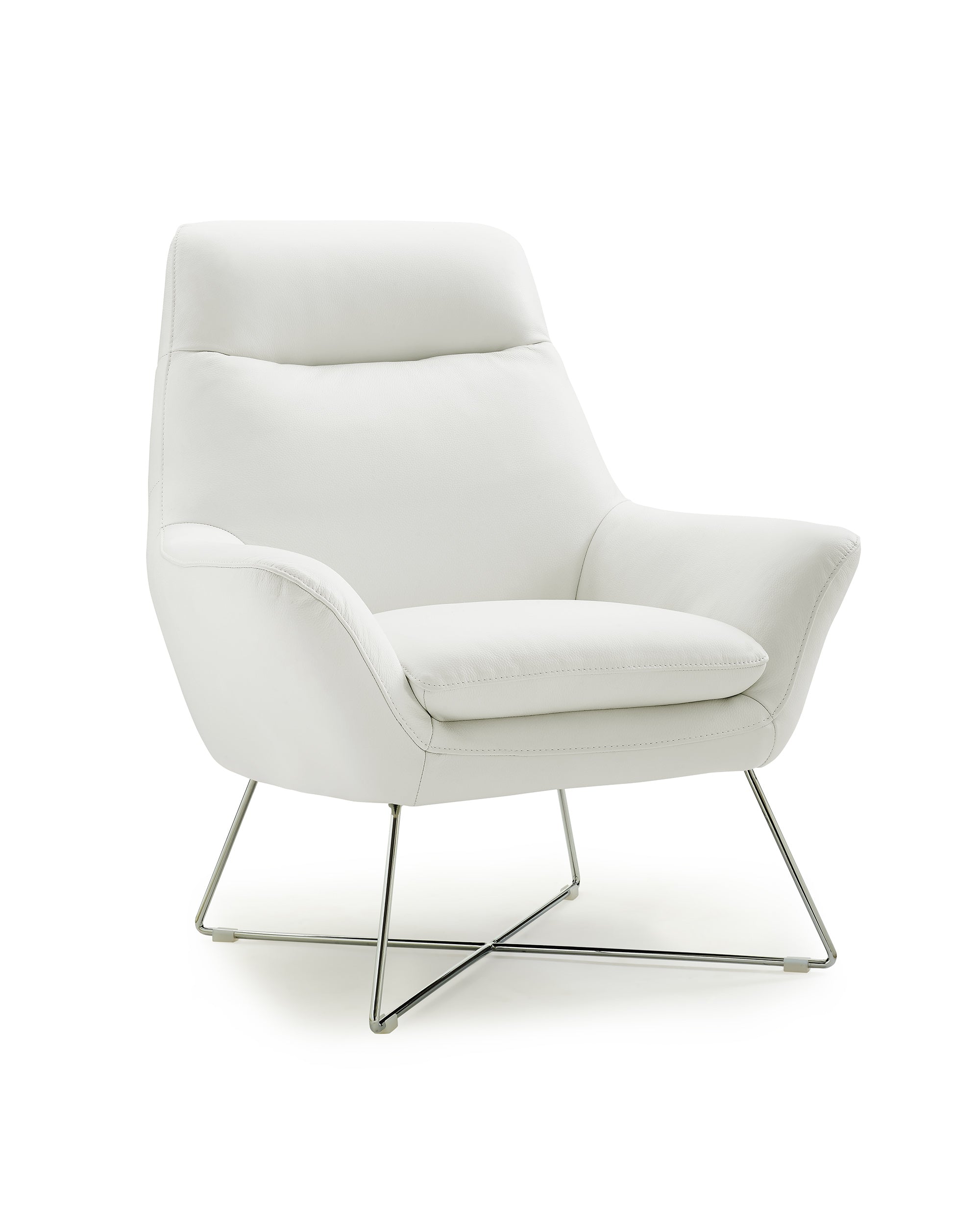 Chair White Top Grain Italian Leather Stainless Steel Legs.