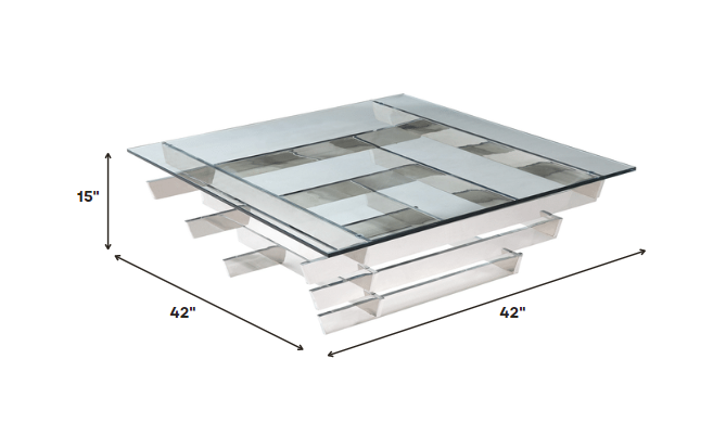 Coffee Table Square Clear Glass Stainless Steel Base