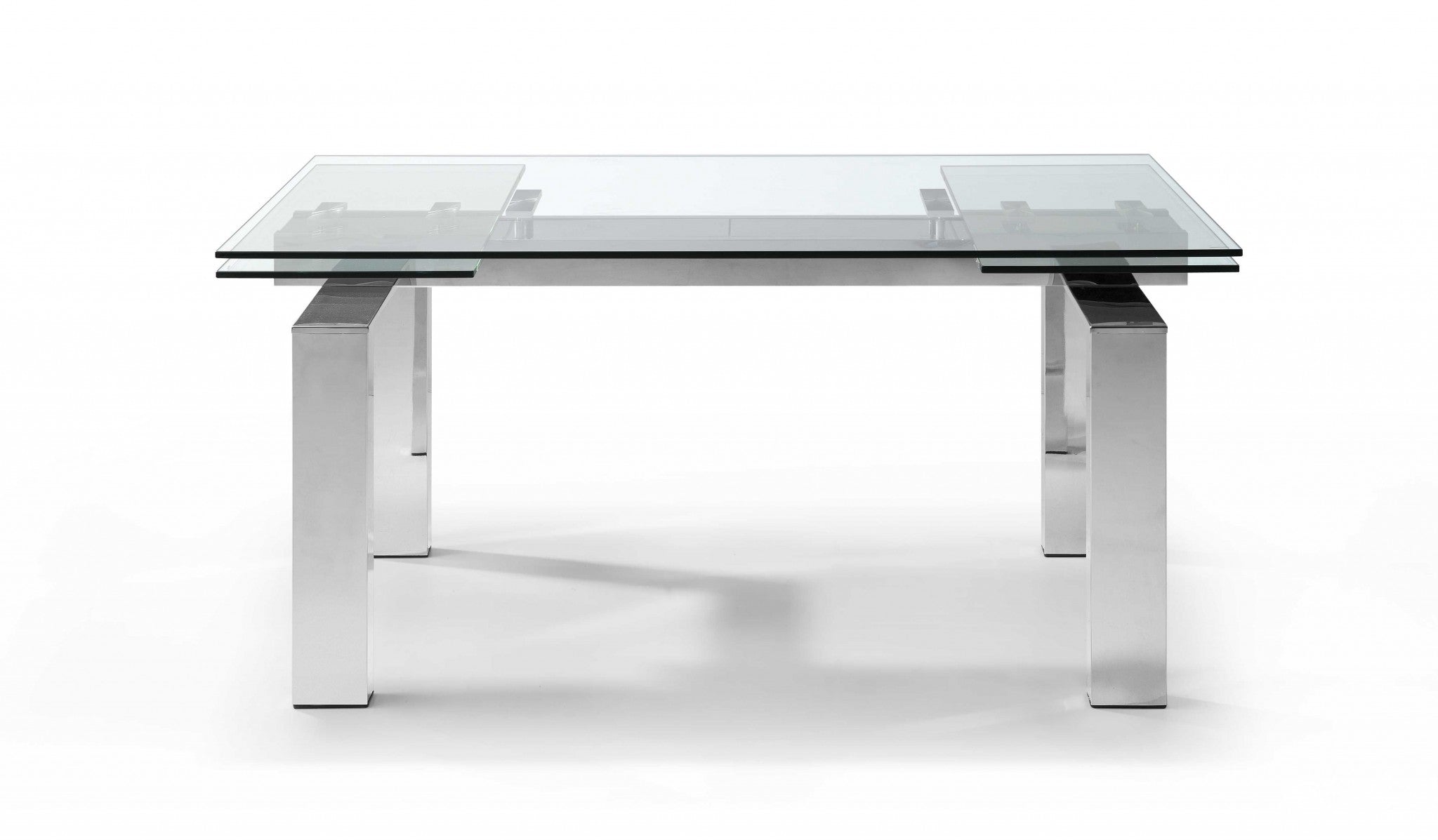 63 X 35 X 30 Clear Glass Aluminum Extendable Dining Table