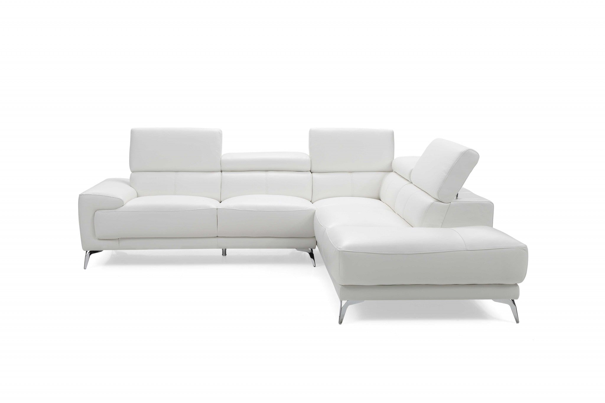 Sectional, Chaise On Right When Facing, White Top Grain Italian Leather,