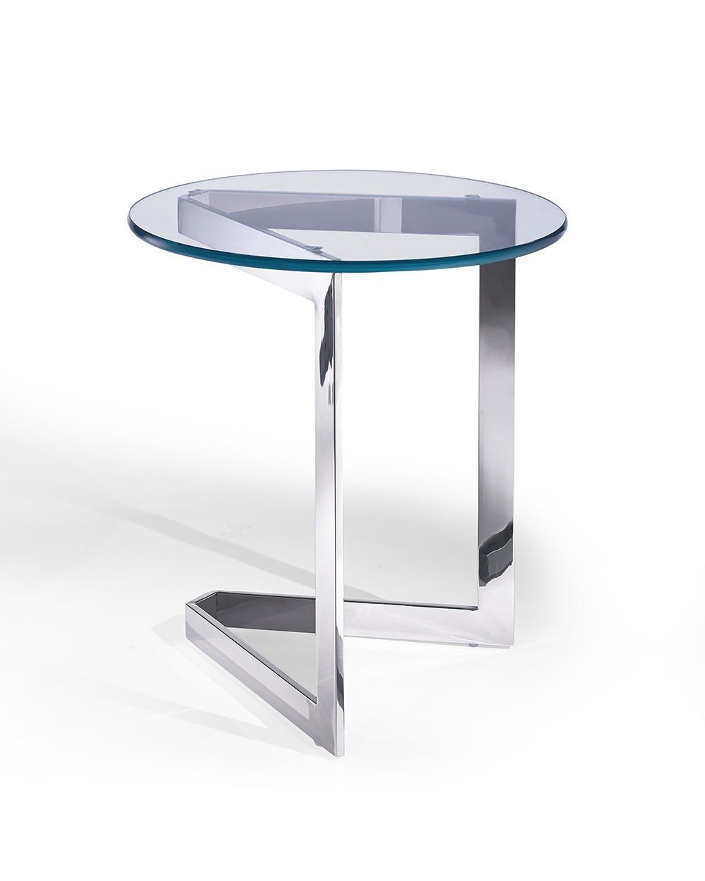 Side Table Round Clear Glass Stainless Steel Base