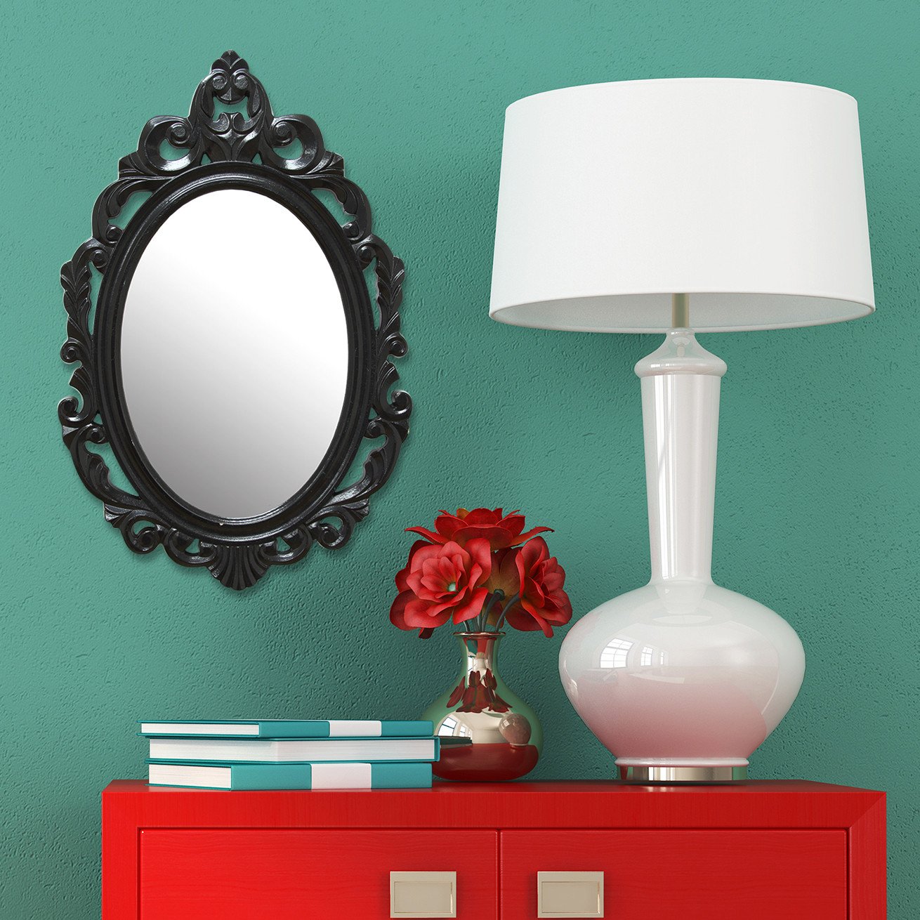 Glossy Black Oval Glass Wall Mirror